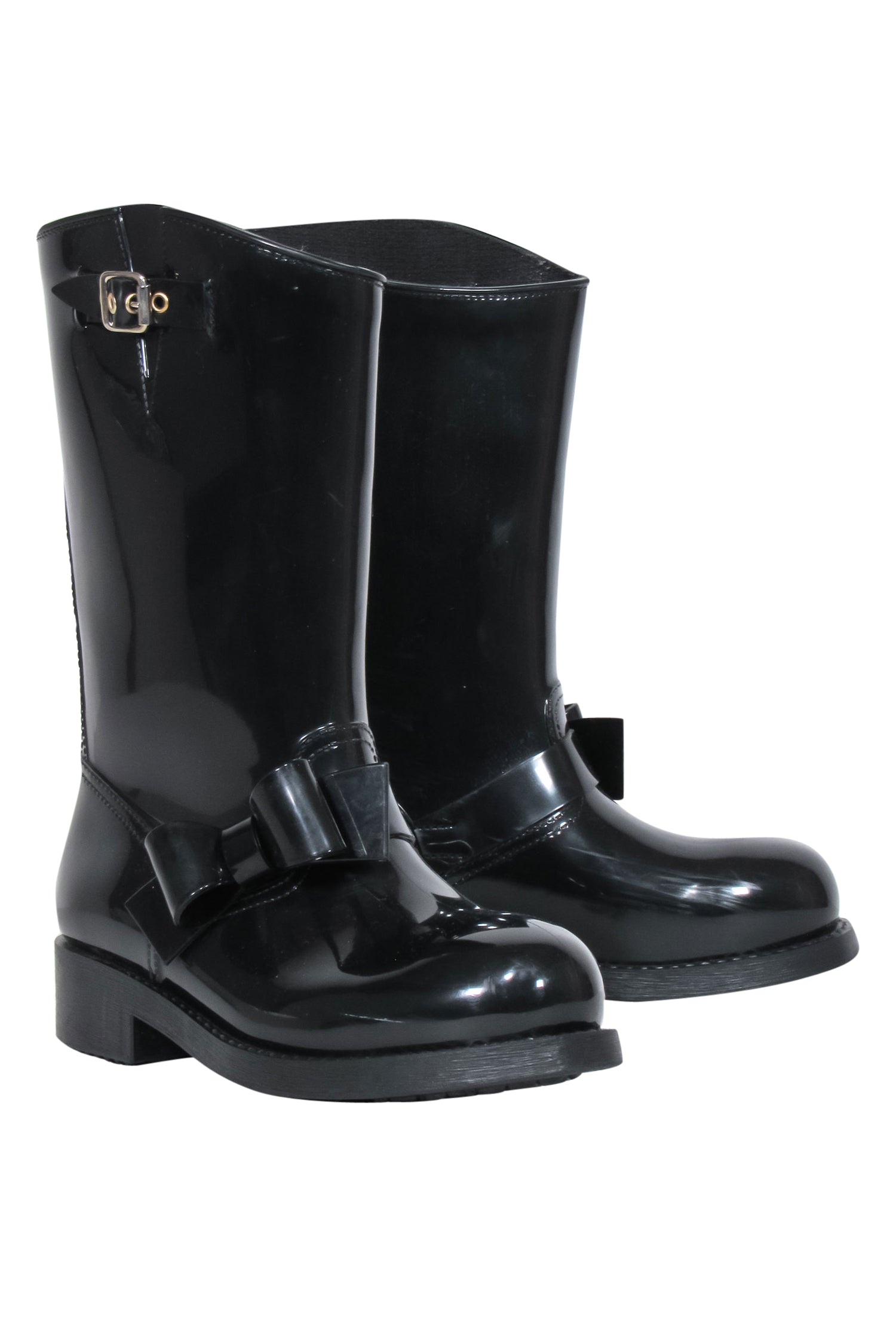 Red Valentino's Adorable Black Rubber Rain Boots with Bow - Size 9