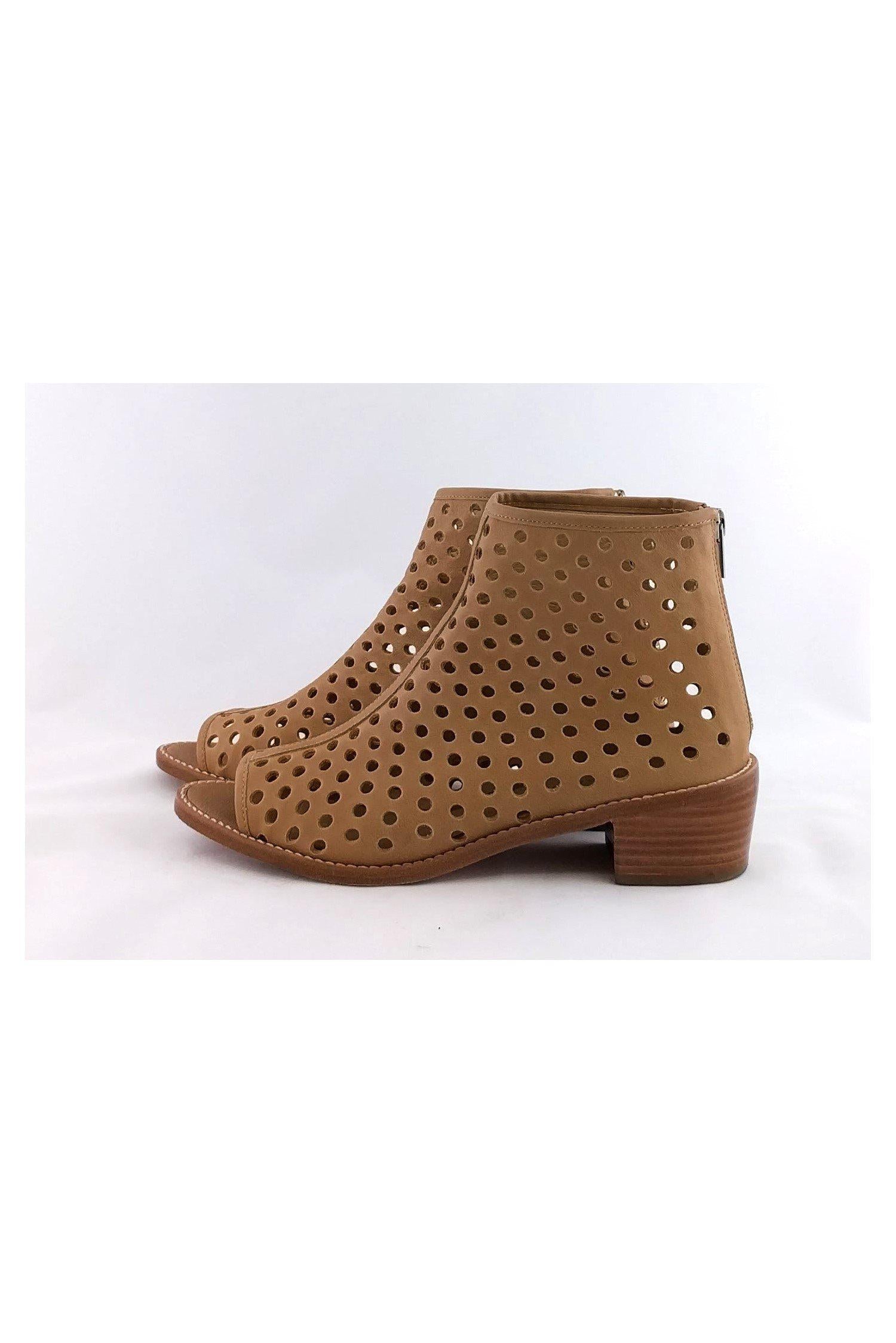 Loeffler Randall Perforated Tan Booties - Size 8.5 - Chic Open Toe Style