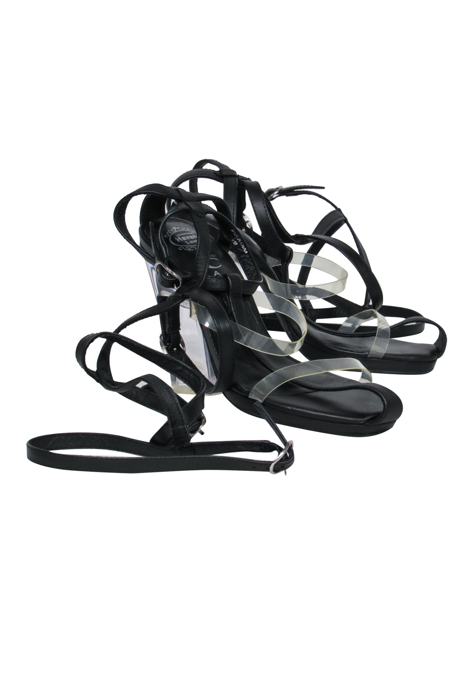Jeffrey Campbell - Black Leather & Clear Caged Gladiator Style Pumps with Lucite Heels, Size 6
