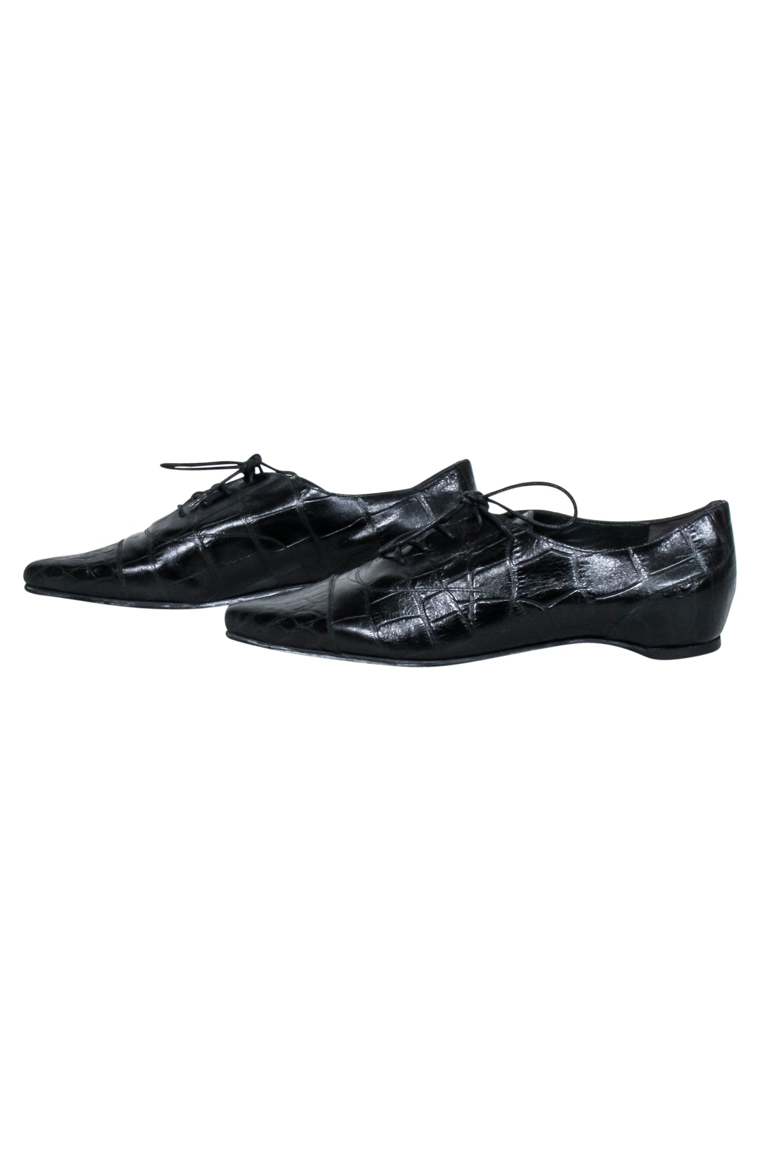 Stuart Weitzman Black Croc-Embossed Leather Flats - Size 8, A Must-Have!