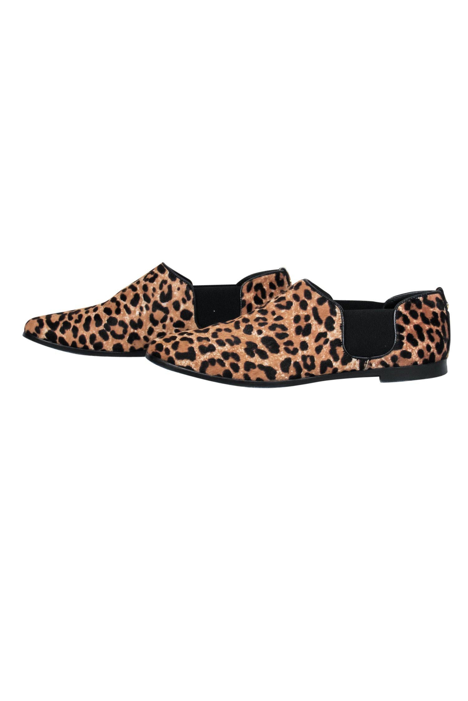 Jimmy Choo Tan Leopard Print Pony Hair Glint Flats - Size 8.5: Roar in Style!