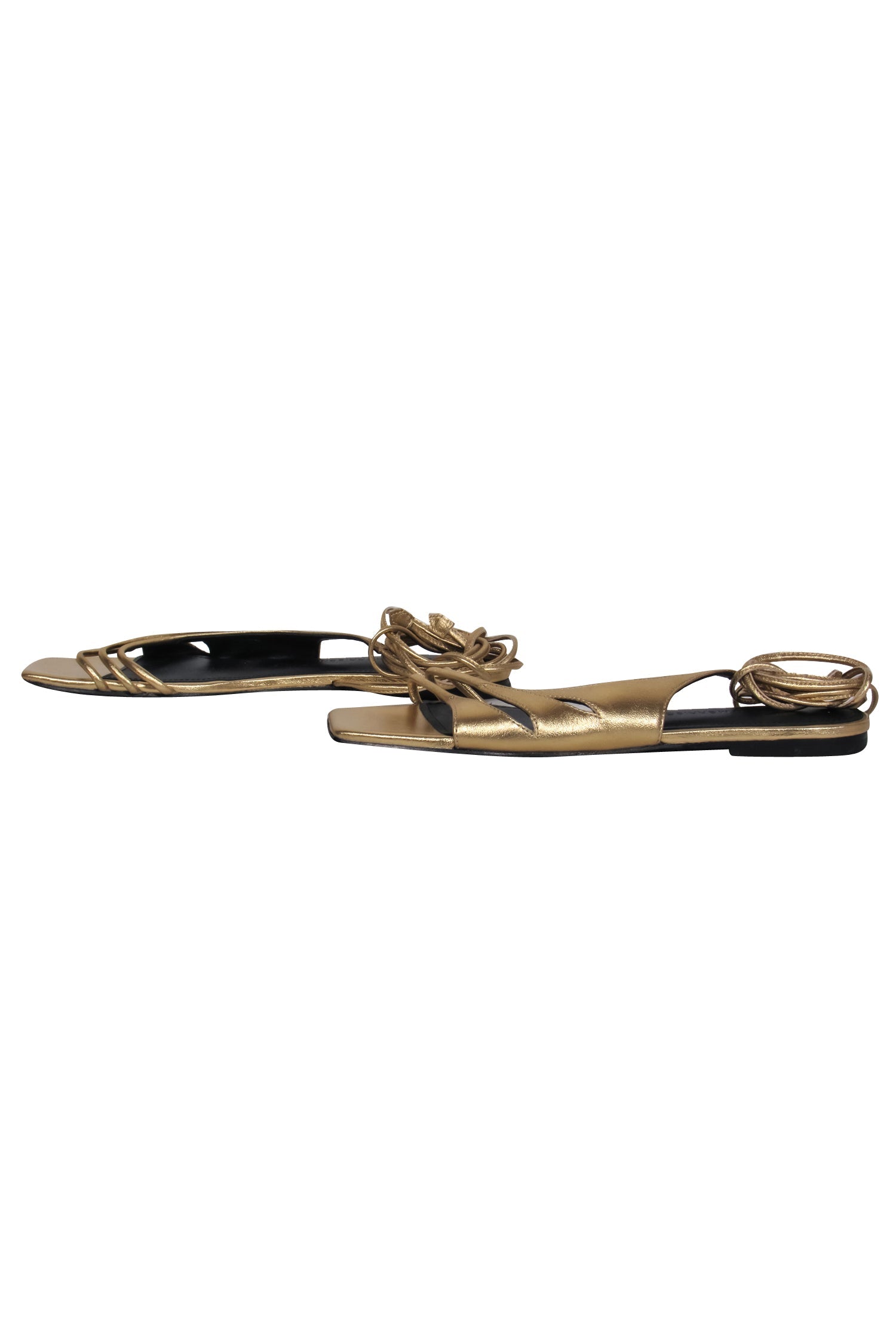 Sigerson Morrison Gold Leather Strappy Ankle-Wrap Sandals - Size 8