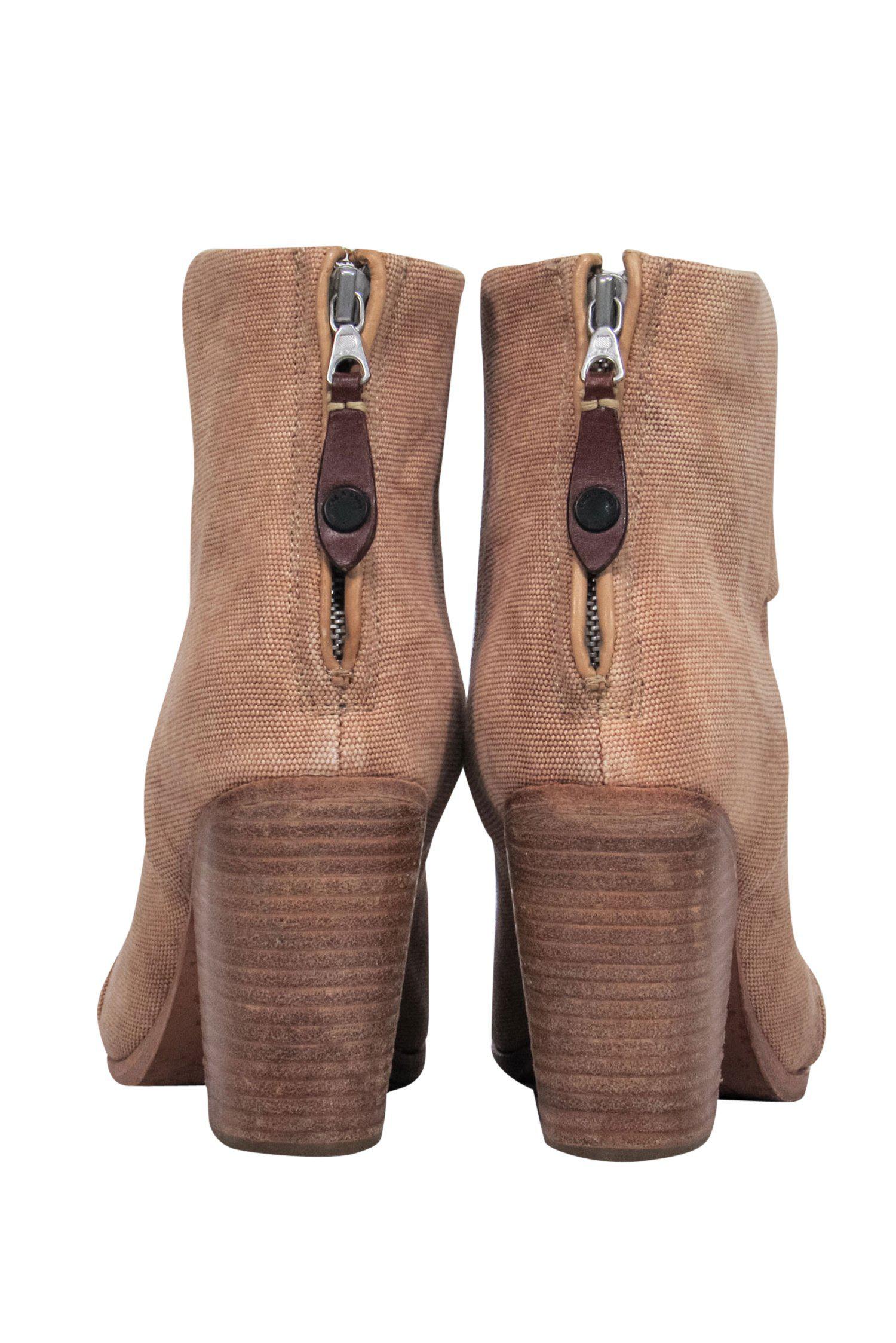 Rag & Bone Tan Fabric Ankle Booties with Wooden Heel - Size 6