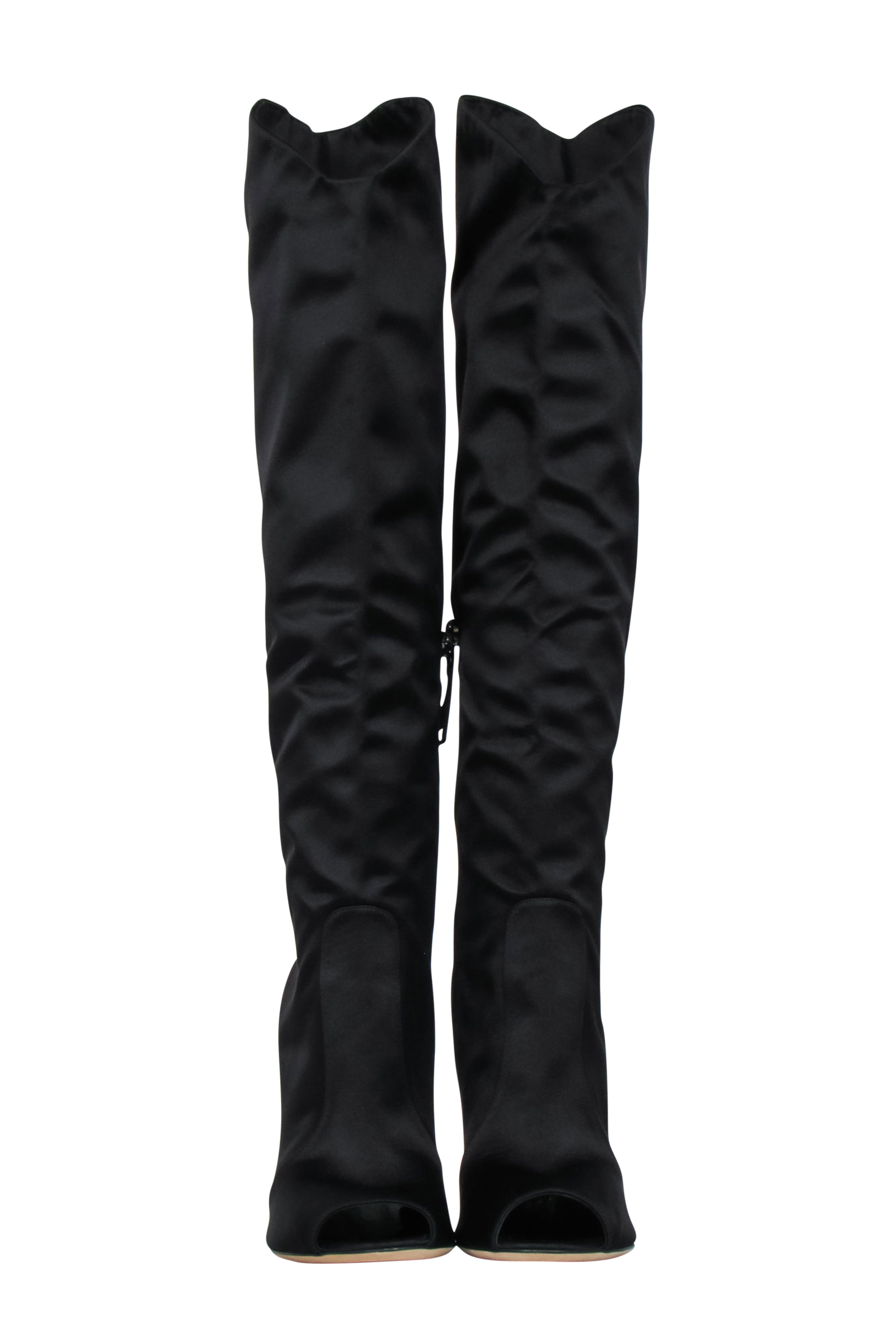 Giuseppe Zanotti Black Satin Peep-Toe Knee-High Boots - Size 8