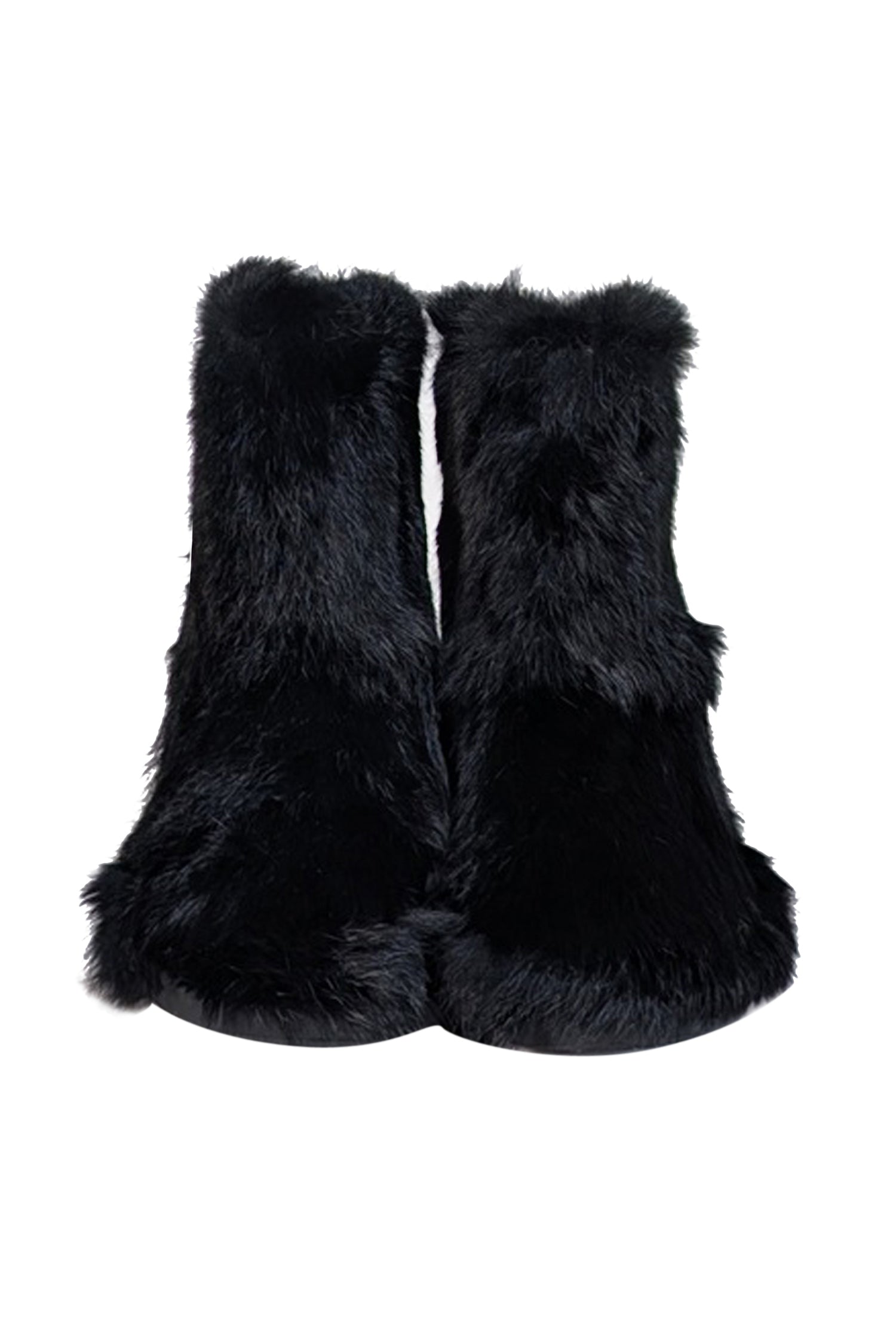 Ruco Line Black Rabbit Fur Short Boots - Size 8