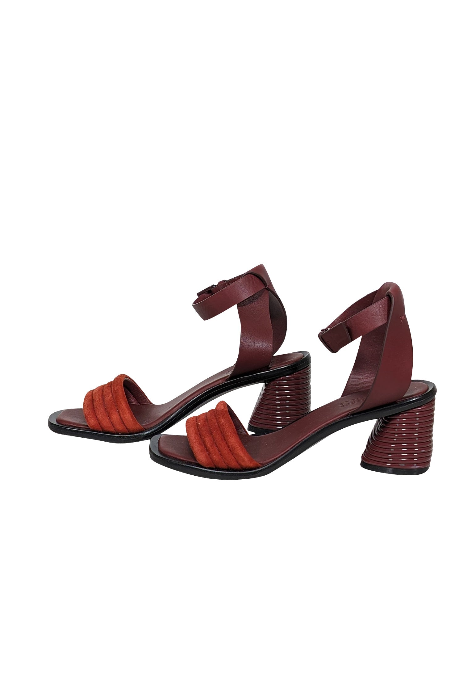 Mercedes Castillo Strappy Sandals in Maroon, Rust Red & Black - Size 6