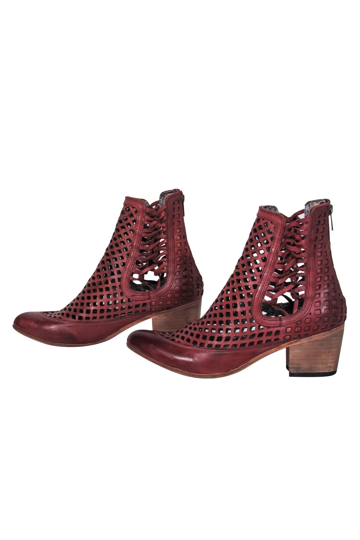 Steven's Freebird Cognac Leather Mesh Block Heel Booties - Size 9