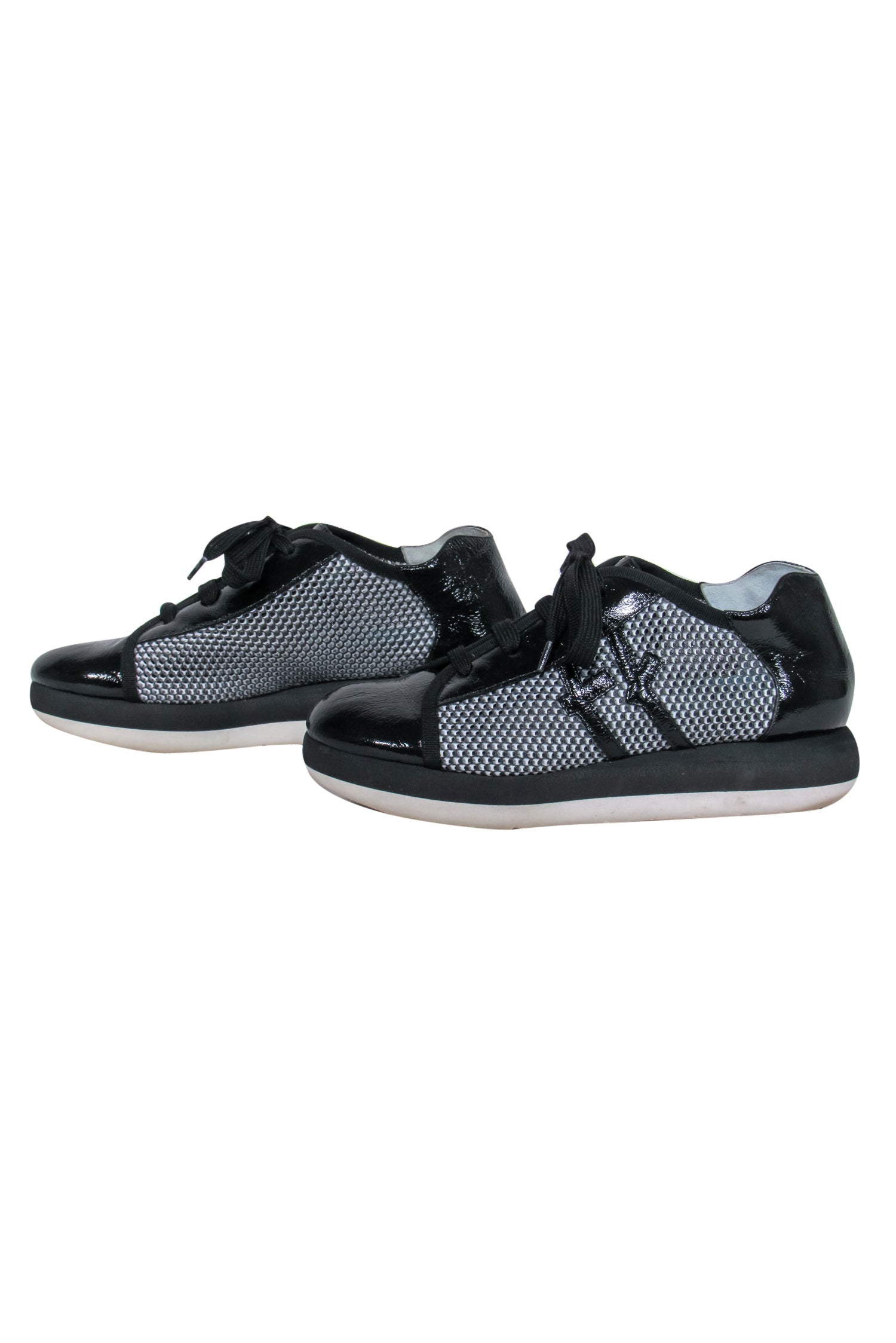 Thierry Rabotin's Stunning Black Patent Leather & Mesh Lace - Up Platform Sneakers in Size 7.5