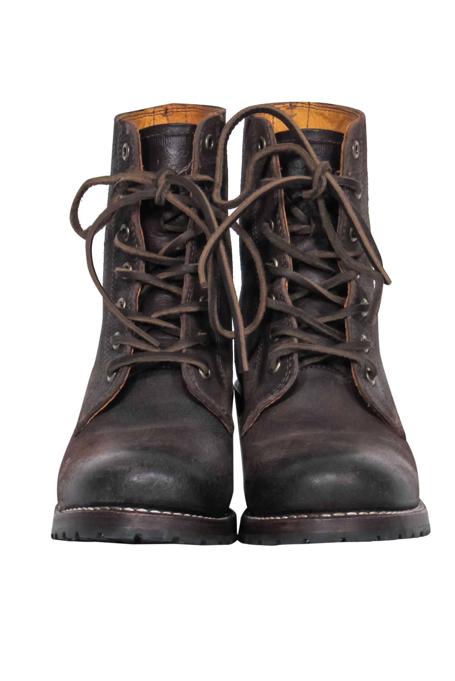 Frye's Stylish Brown Leather Lace - Up Block Heel Booties, Size 7