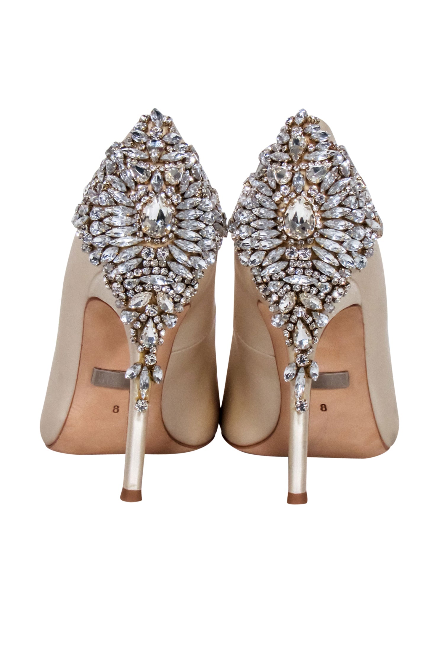 Badgley Mischka - Stunning Ivory Satin Jeweled Heel Pumps, Size 8