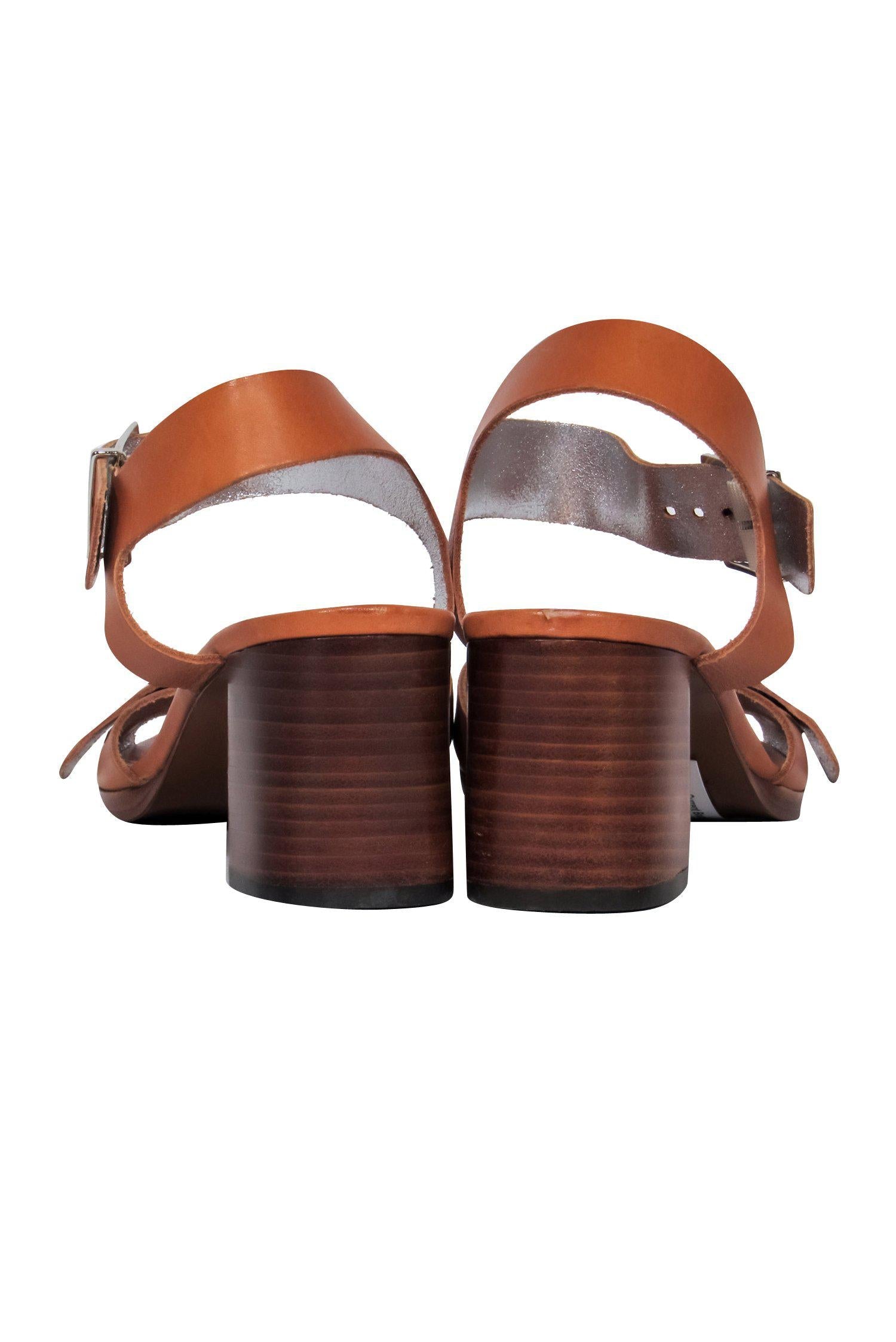 Robert Clergerie Brown Leather Buckle Strap Block Heel Sandals - Size 8.5, Must - Have Fashion!