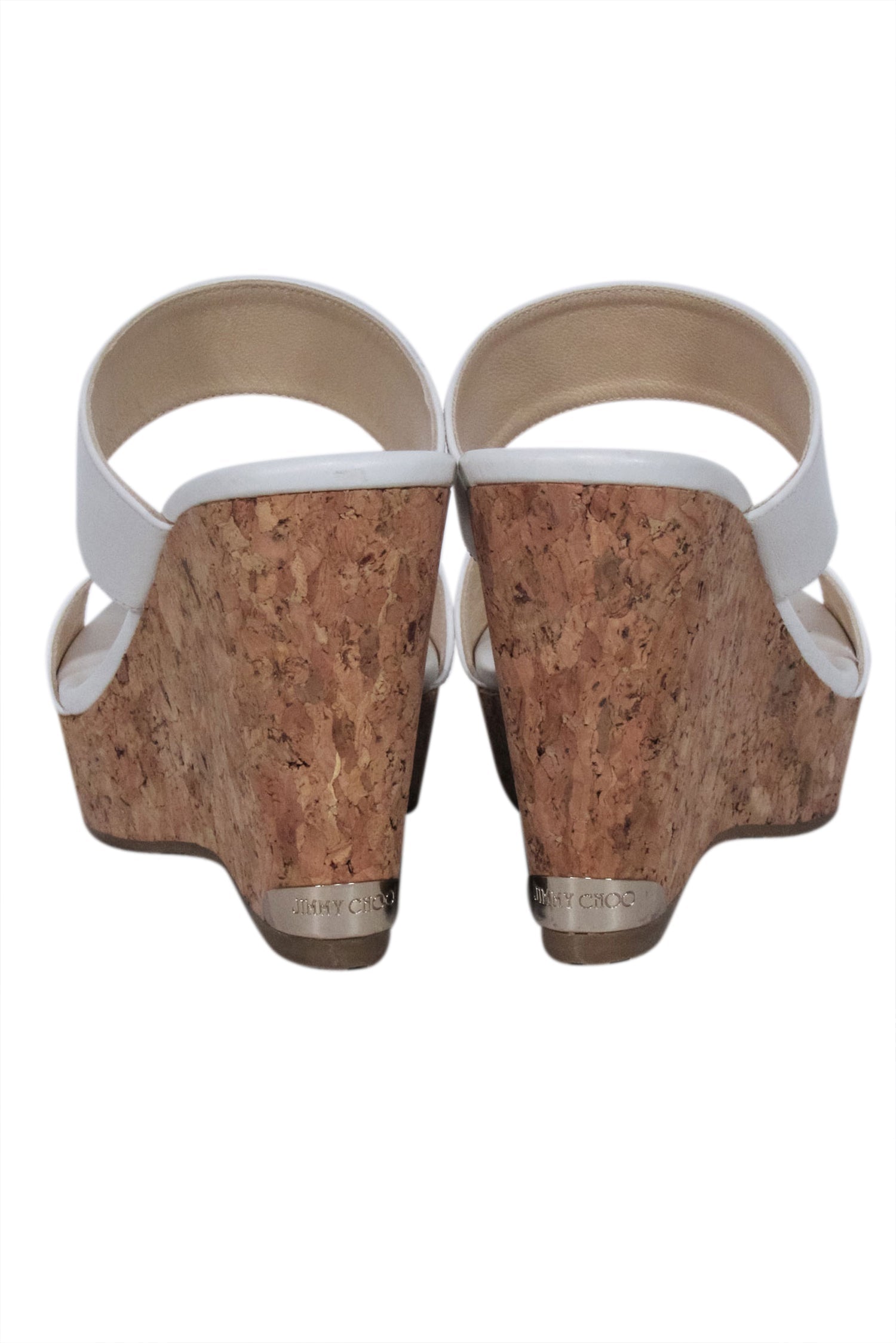 Jimmy Choo White Leather Platform Cork Wedges - Size 9: Summer's Must-Have!