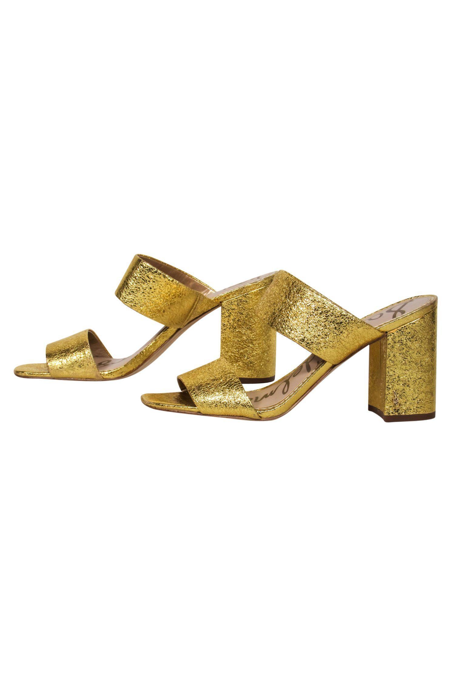 Sam Edelman Gold Crinkled Block Heel Mules - Size 9: Sparkle Every Day!