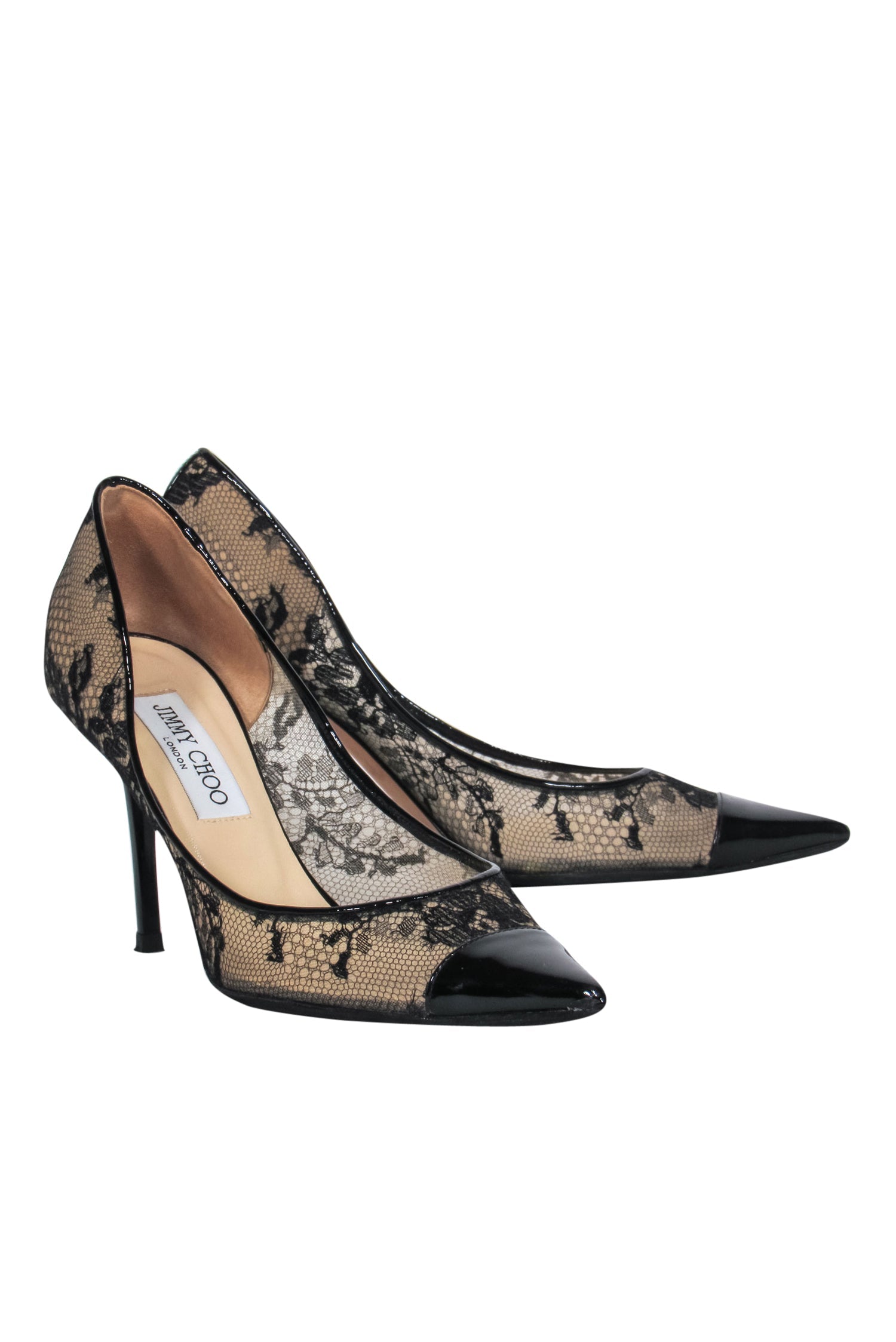 Jimmy Choo's Stunning Black Floral Lace Pointed Toe Pumps - Size 7
