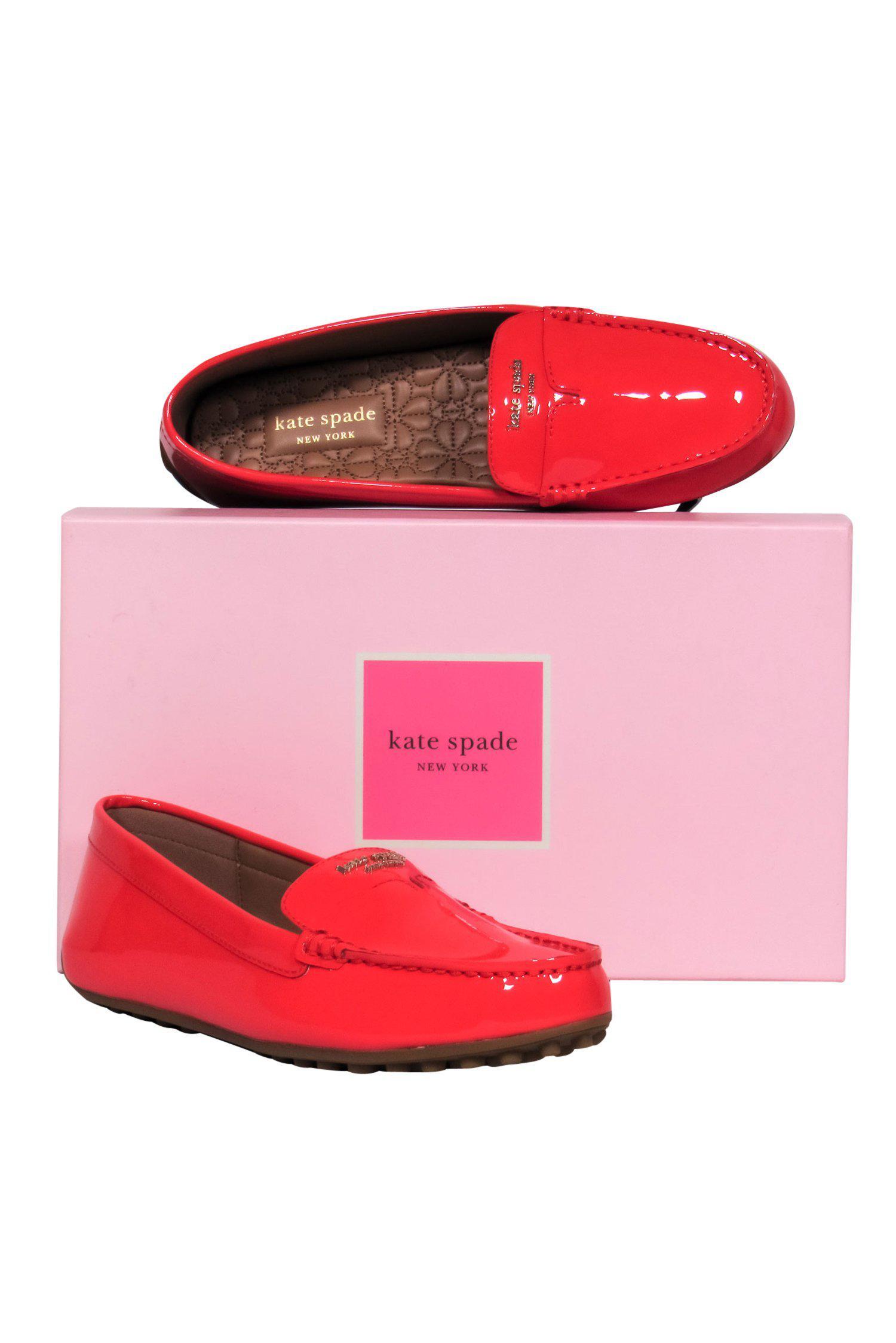 Kate Spade Red Patent Leather Deck Loafers - Size 8: Stand Out in Style!