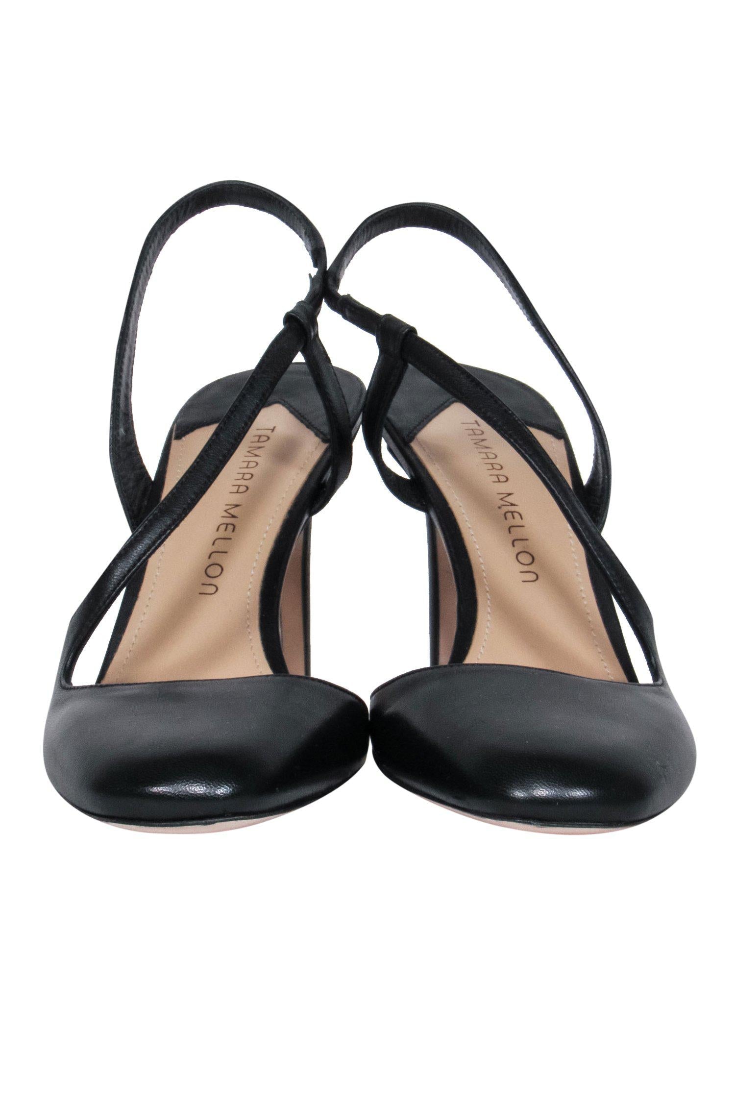 Tamara Mellon's Irresistible Black Smooth Leather Wrap-Around Pumps - Size 7.5