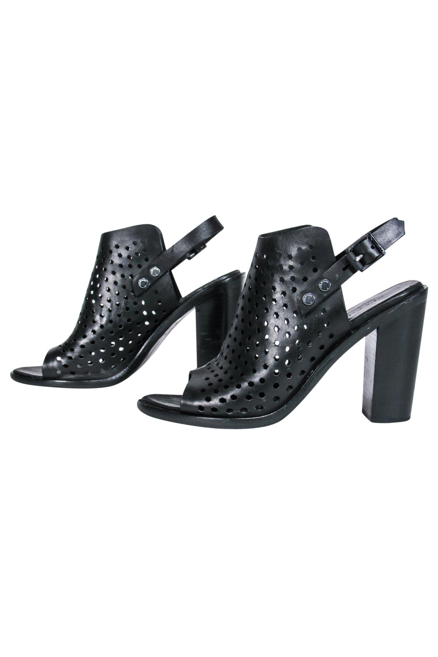 Rag & Bone - Stunning Black Peep Toe Heels with Laser Cut Design, Size 8.5