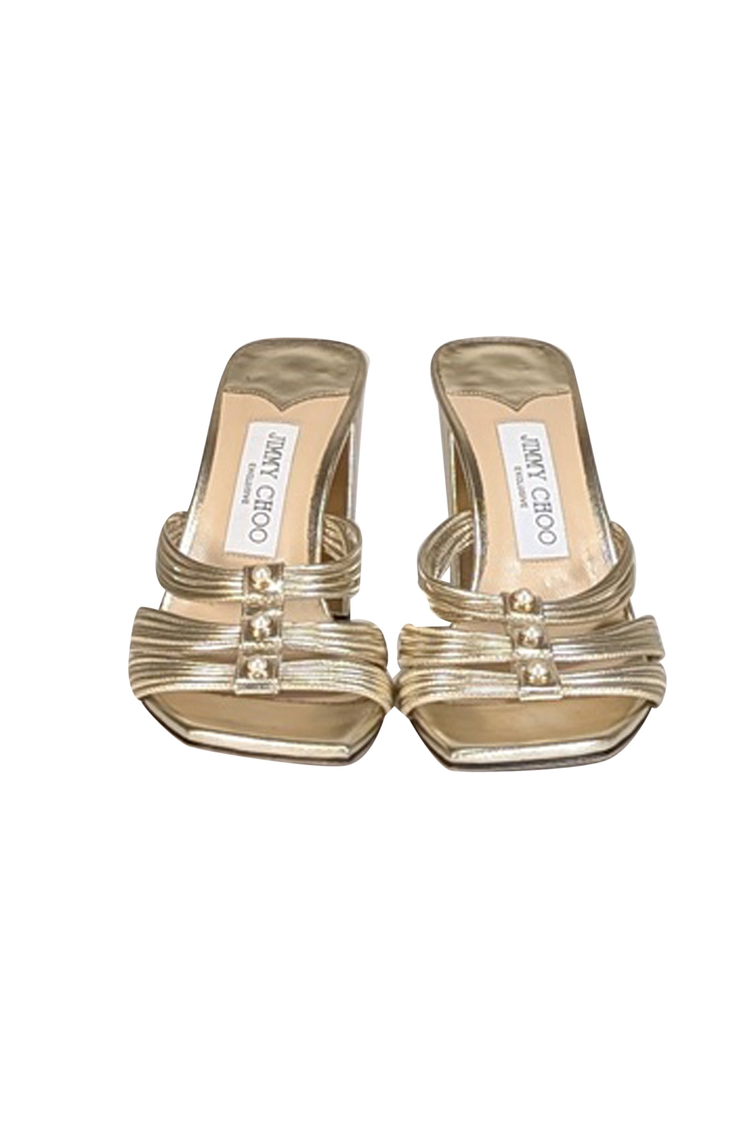 Jimmy Choo Gold Strappy Square Toe Mule Pumps - Size 7.5 - Add Glam Now!