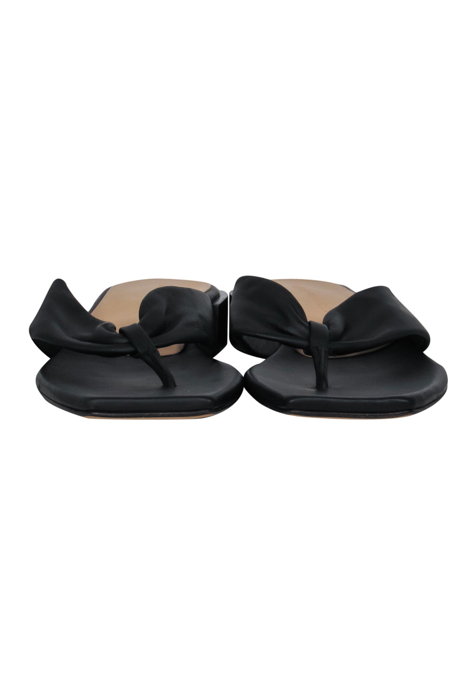 Dear Frances - Stylish Black Leather Square Toe Thong Sandals in Size 8