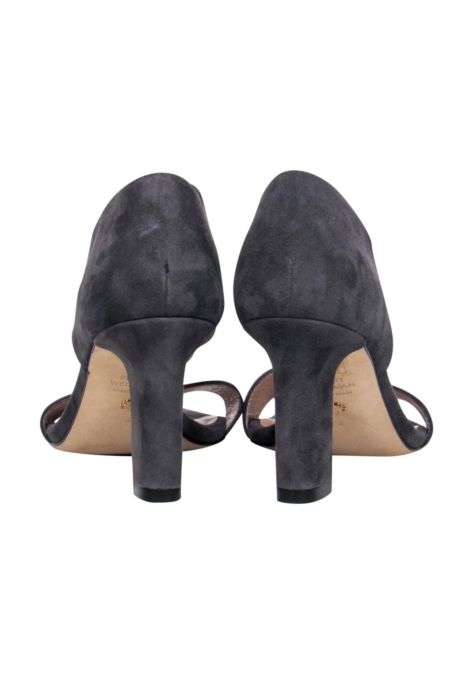 Stuart Weitzman Grey Suede Open Toe Elastic Strap Pumps - Size 4.5
