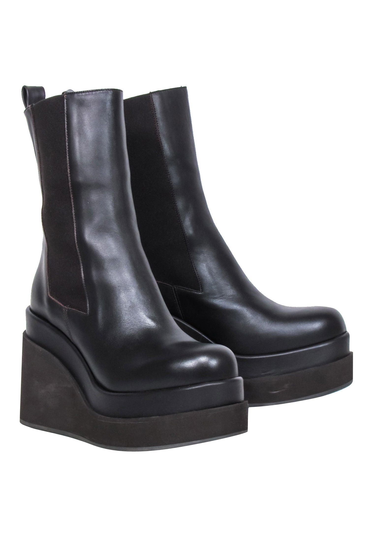 Paloma Barcelo Espresso Brown Leather Platform Boots - Size 8.5 - Chic Fall Essential