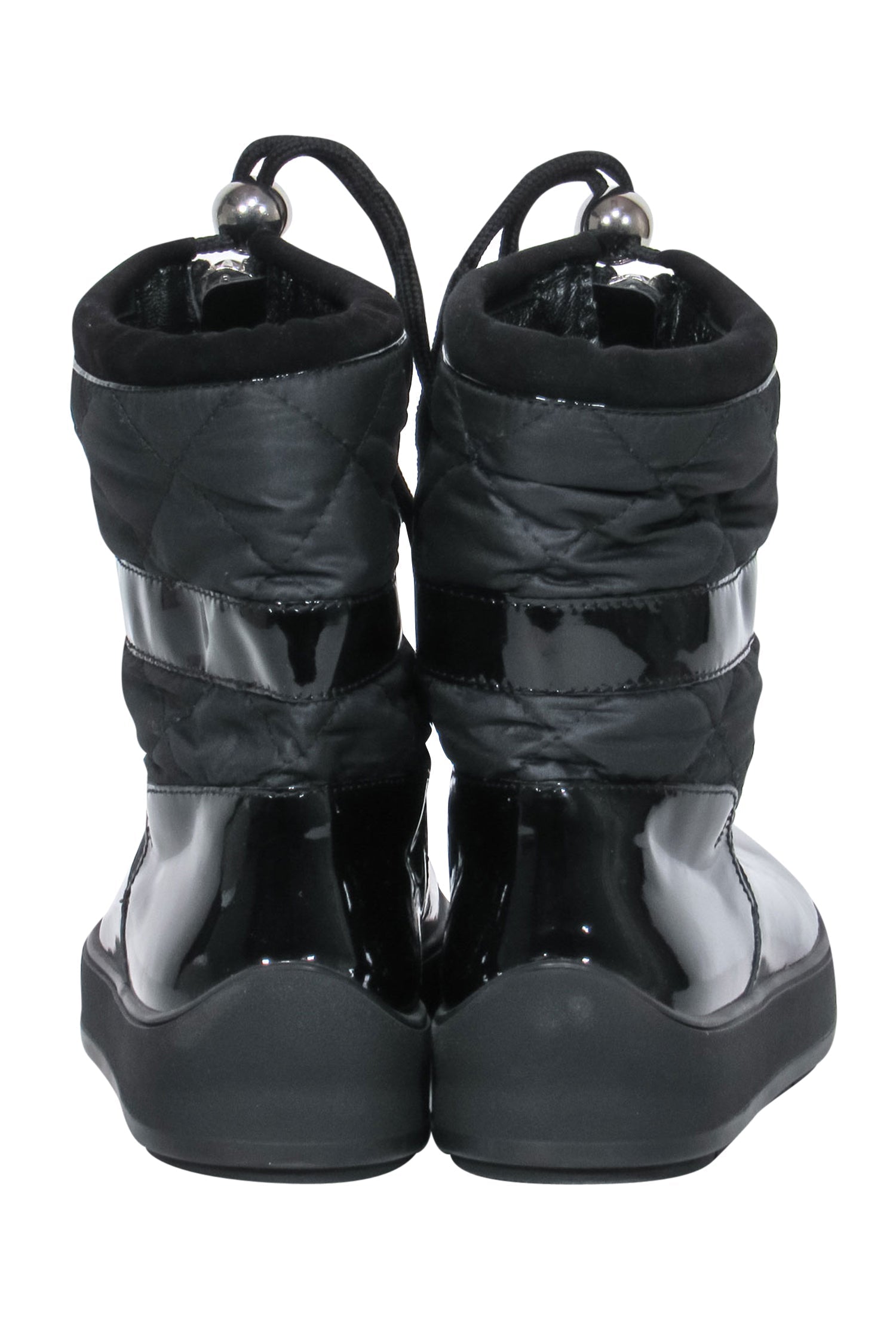 Aquatalia's Stunning Black Patent Leather & Quilted Zippered Snow Boots - Size 7.5