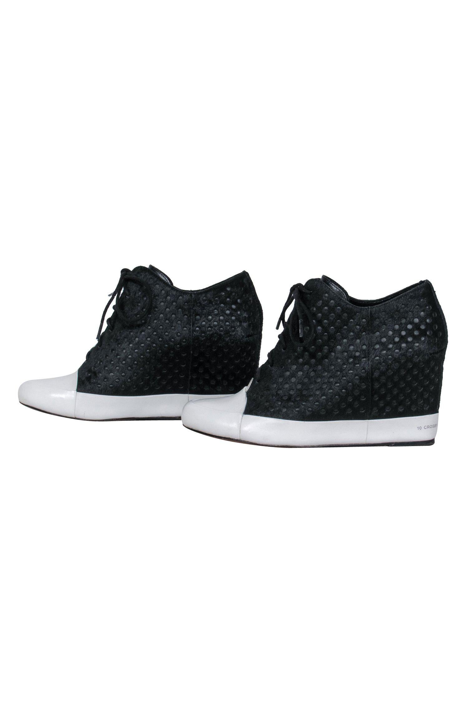 Derek Lam 10 Crosby - Stylish Black Perforated Ponyhair Sneakers Size 6.5