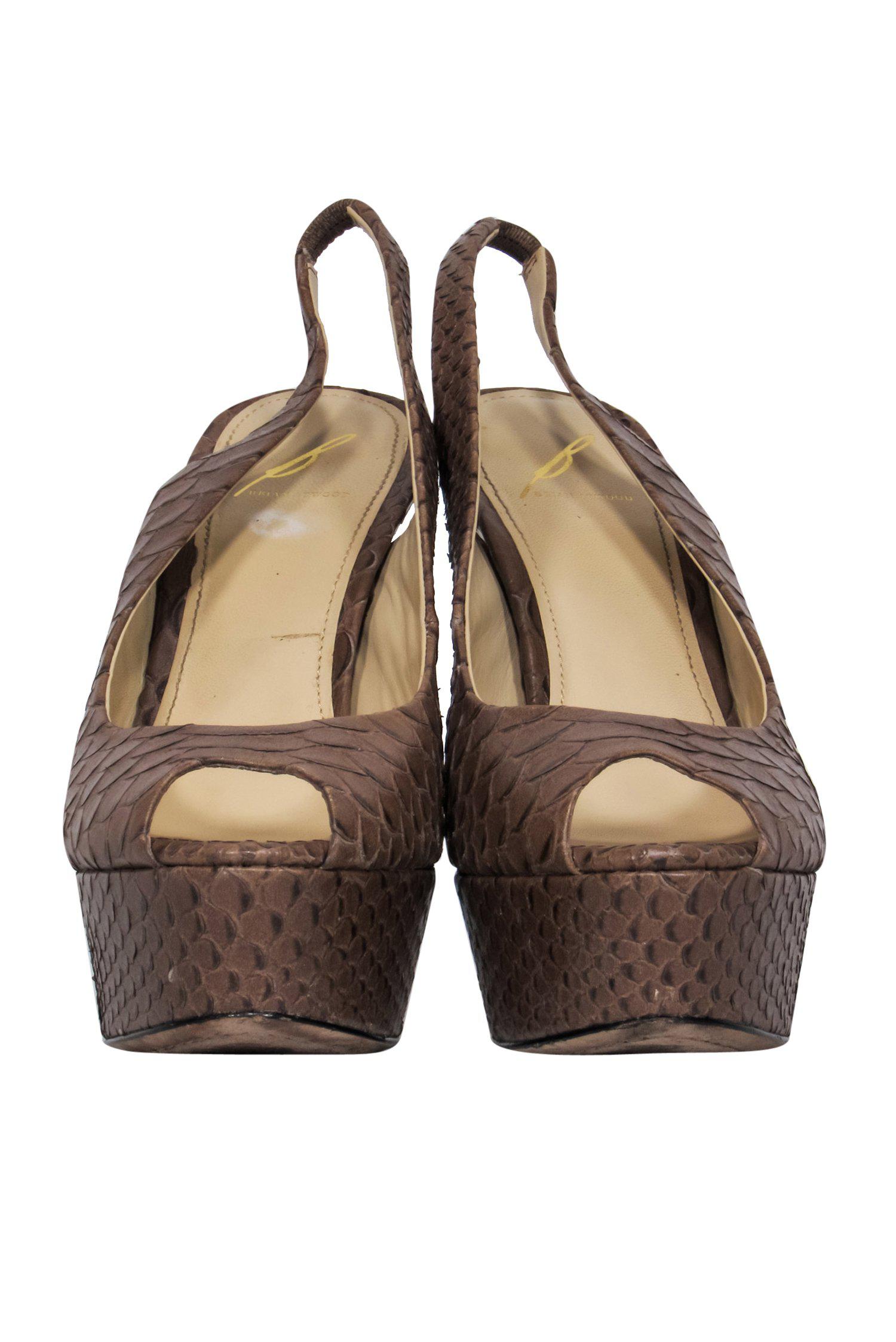 Brian Atwood Brown Snakeskin Peep - Toe Platform Pumps: Size 10 Style Sensation