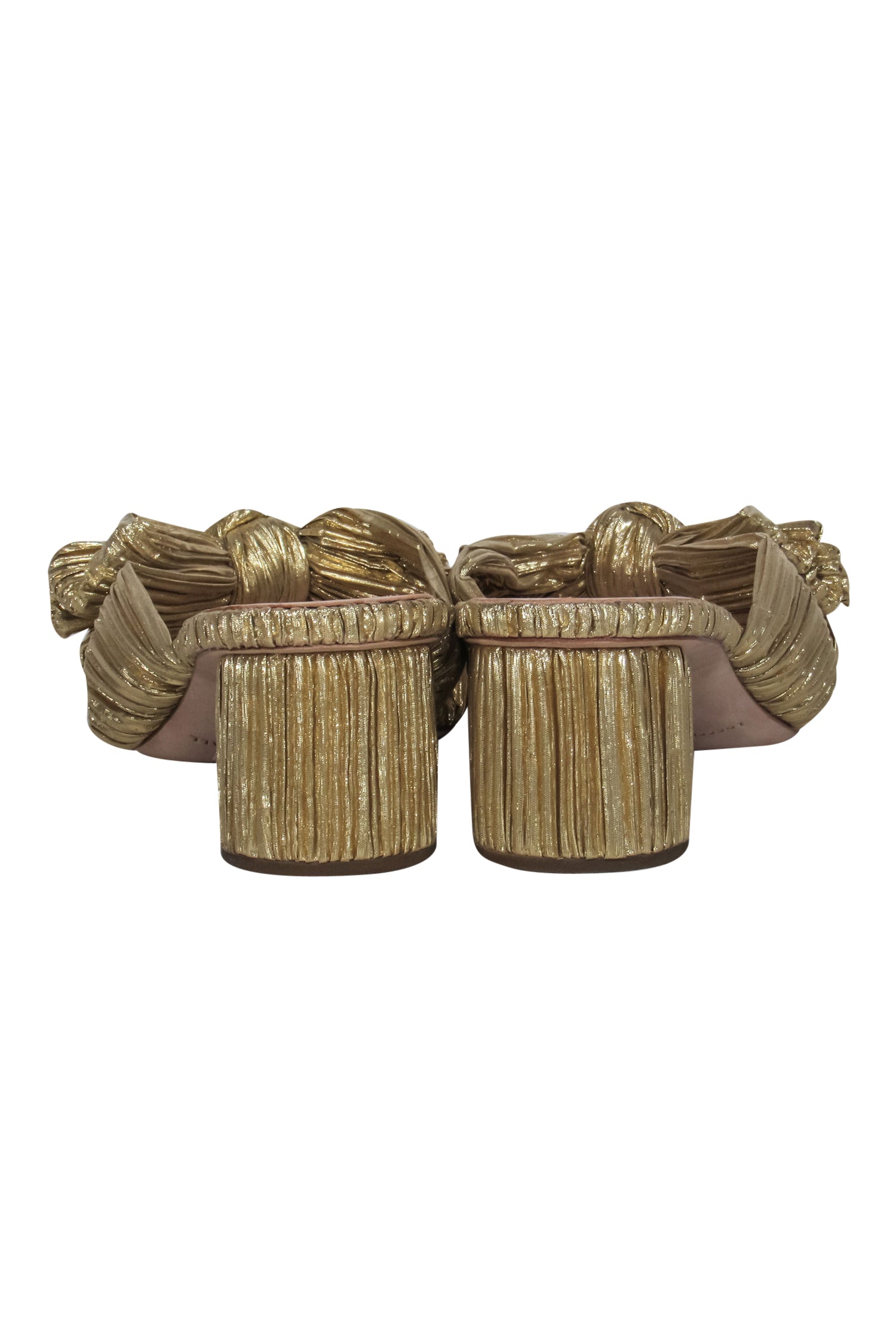 Loeffler Randall Gold Crinkle Knotted Block Heel Mules - Size 9