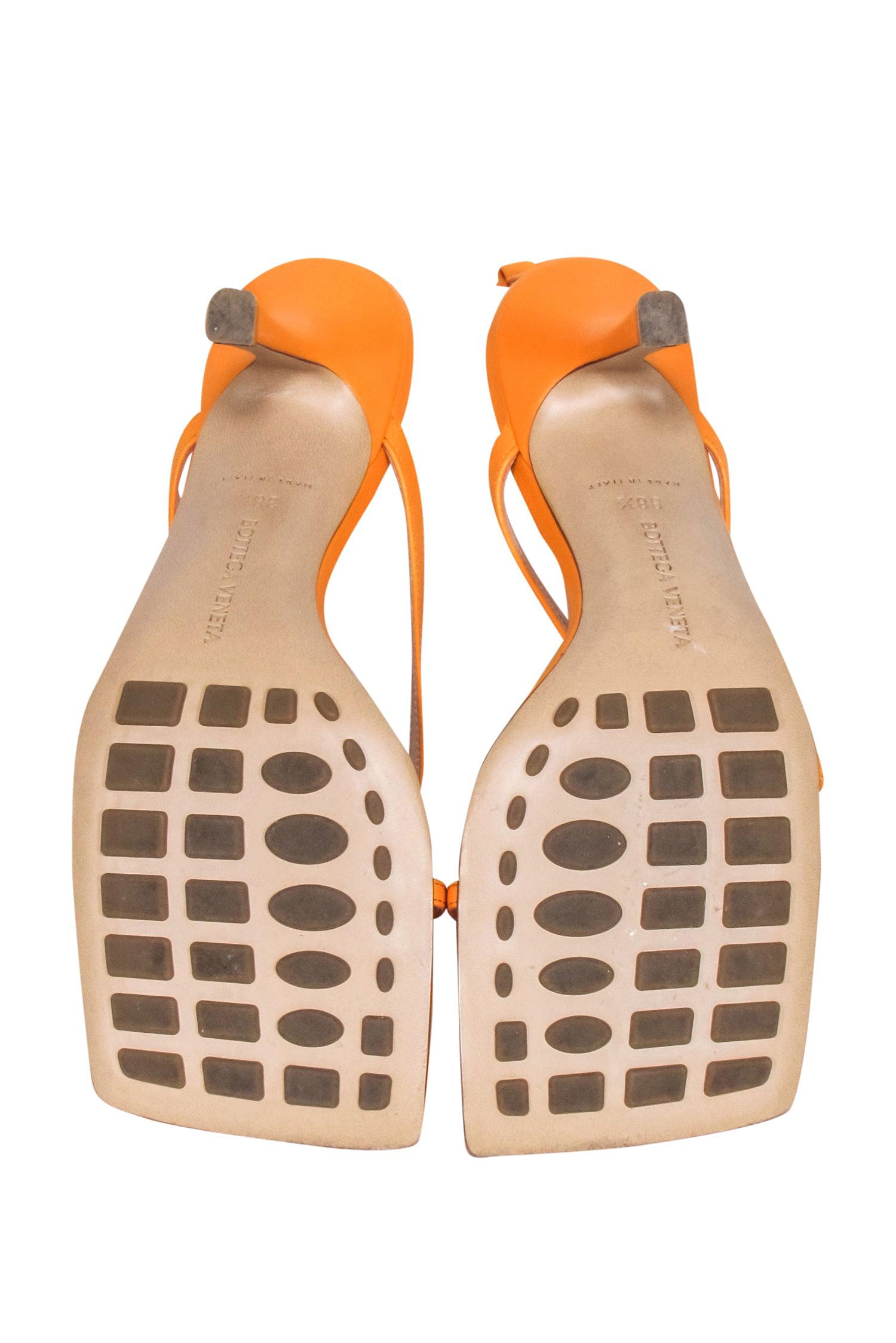 Bottega Veneta Orange Leather Square Open Toe Pumps - Size 8.5