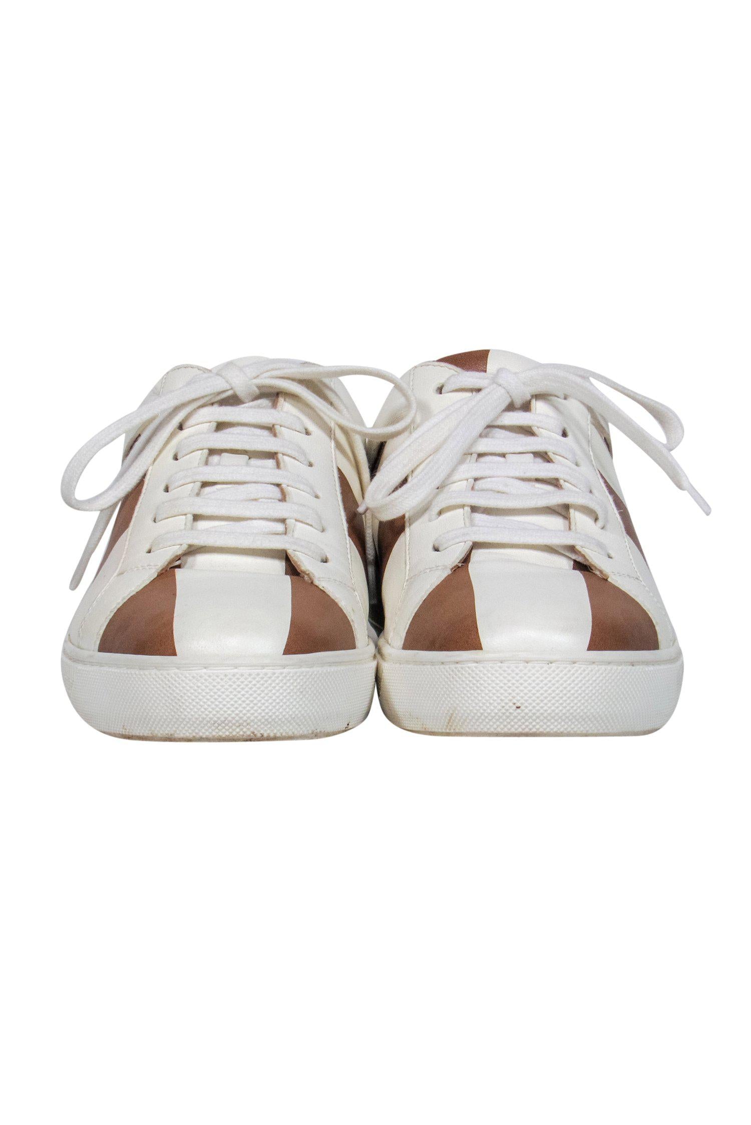 Giorgio Armani's Stylish White & Brown Striped Lace - Up Sneakers (Size 8)