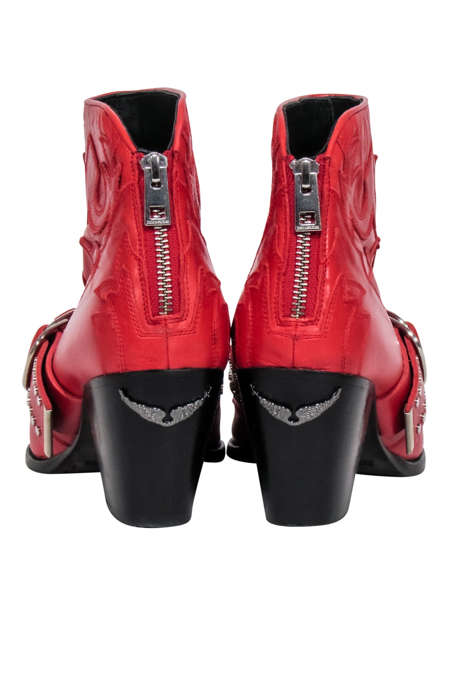 Zadig & Voltaire Red and Black Western Leather Booties - Size 9