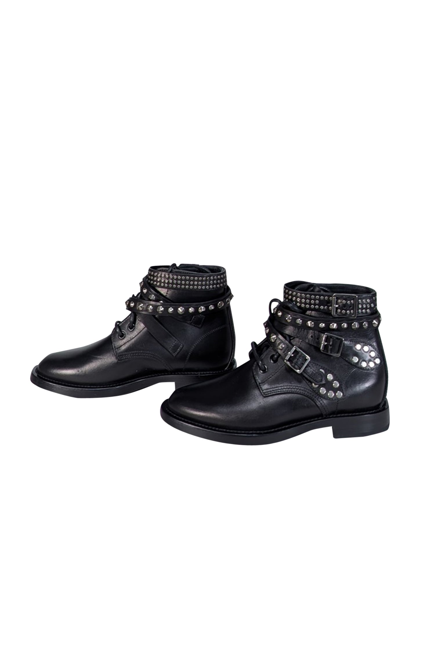 Yves Saint Laurent - Edgy Black Leather Studded Ranger Ankle Boots, Size 7