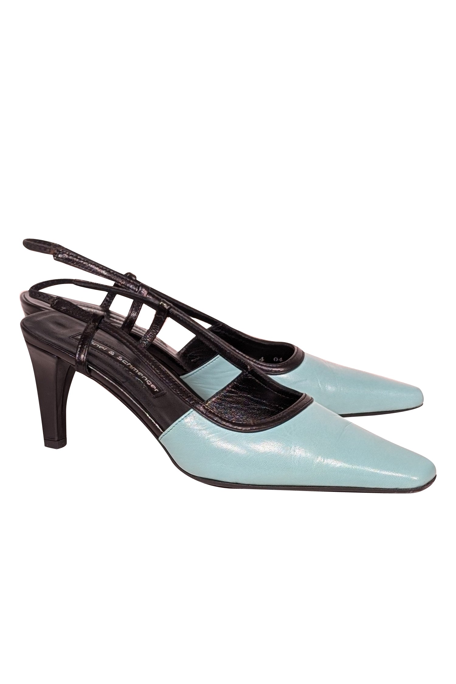 Kennel & Schmenger Mint & Black Leather Sling Back Pumps - Size 4: Stylish Office Must-Haves