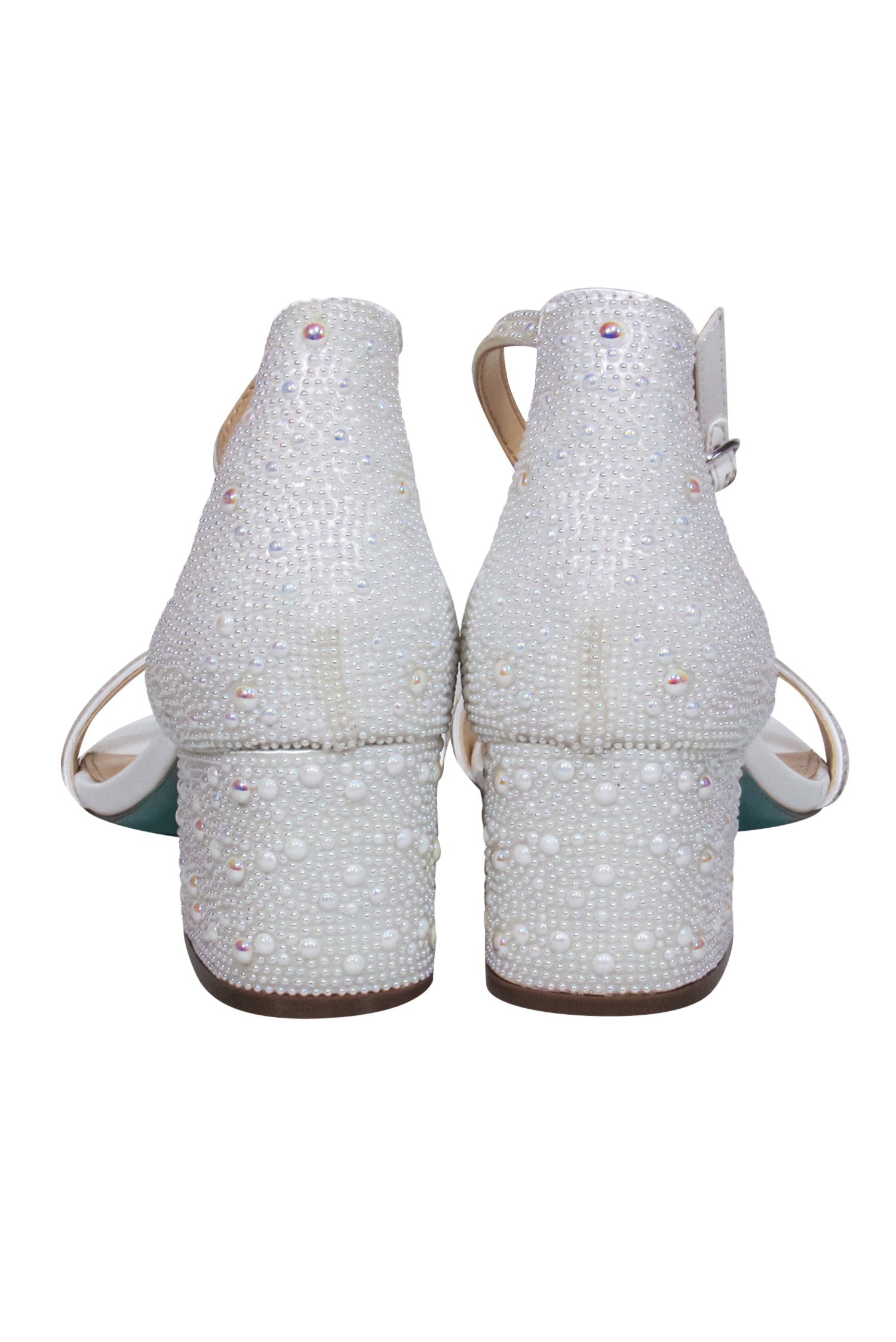Betsey Johnson's Blue White Pearl Mari Ankle-Strap Block Heels - Size 8.5