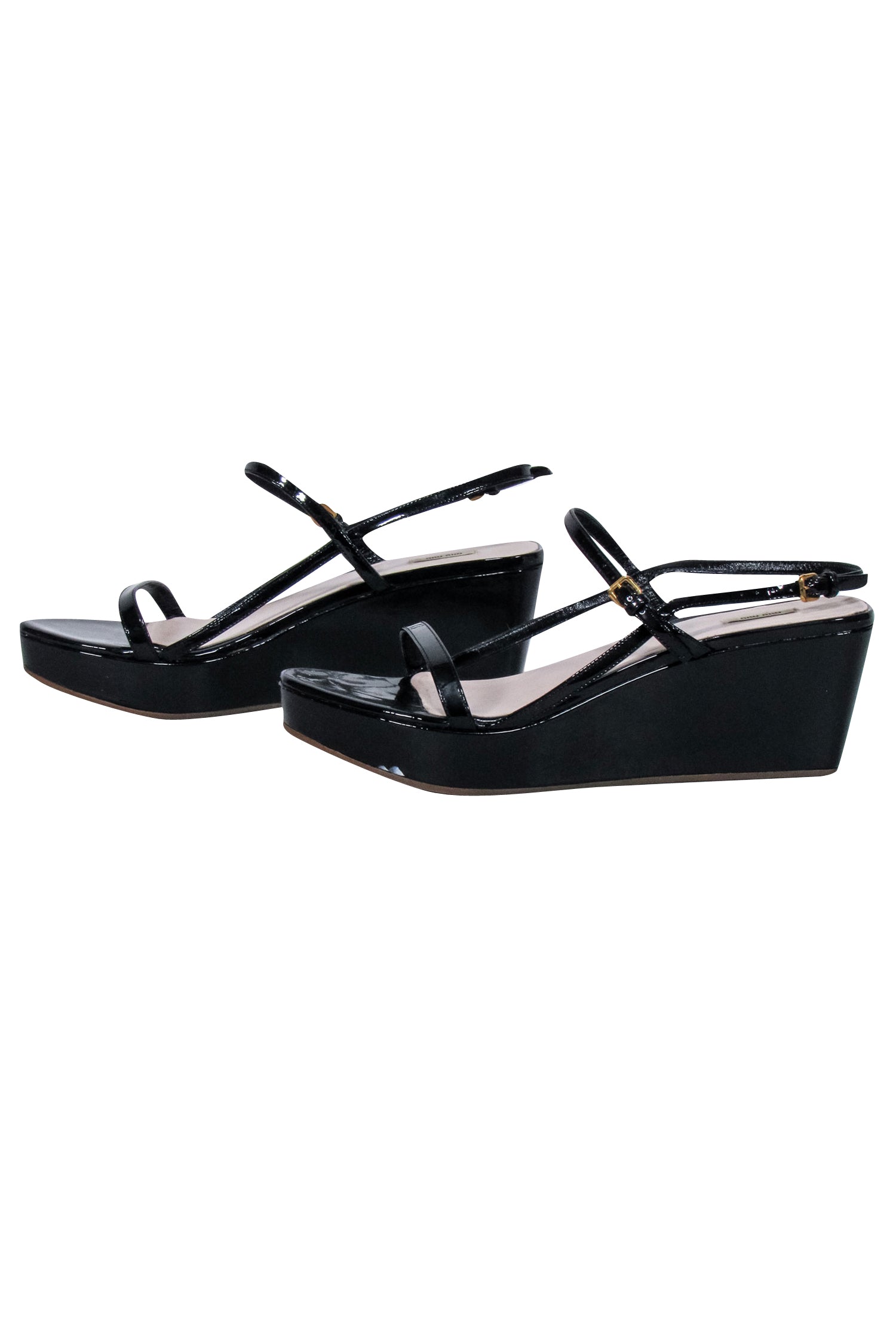 Miu Miu Glamorous Black Patent Leather Platform Wedge Sandals - Size 9.5