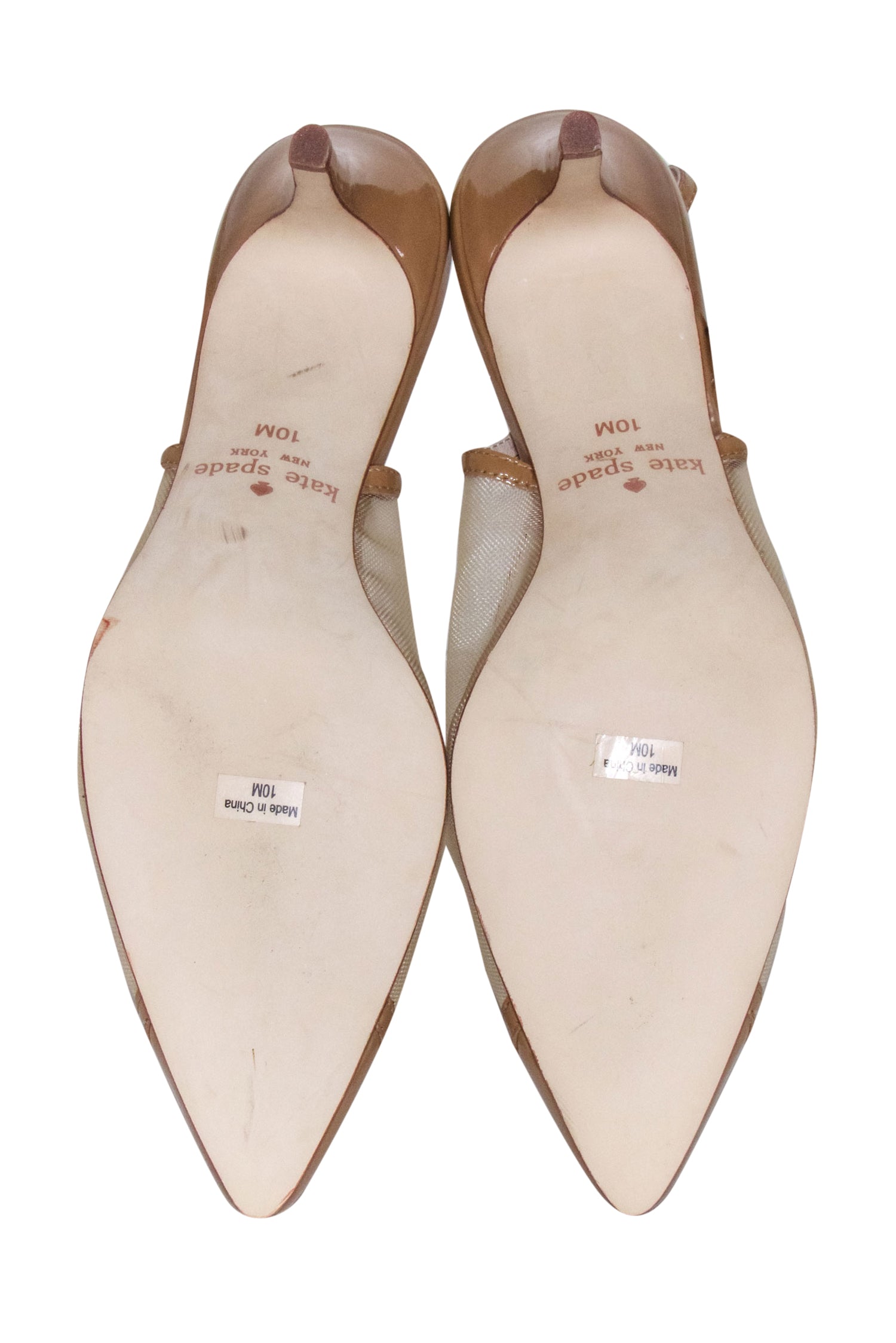 Kate Spade Beige Mesh Patent Leather Trim Pointed-Toe Slingback Pumps - Size 10