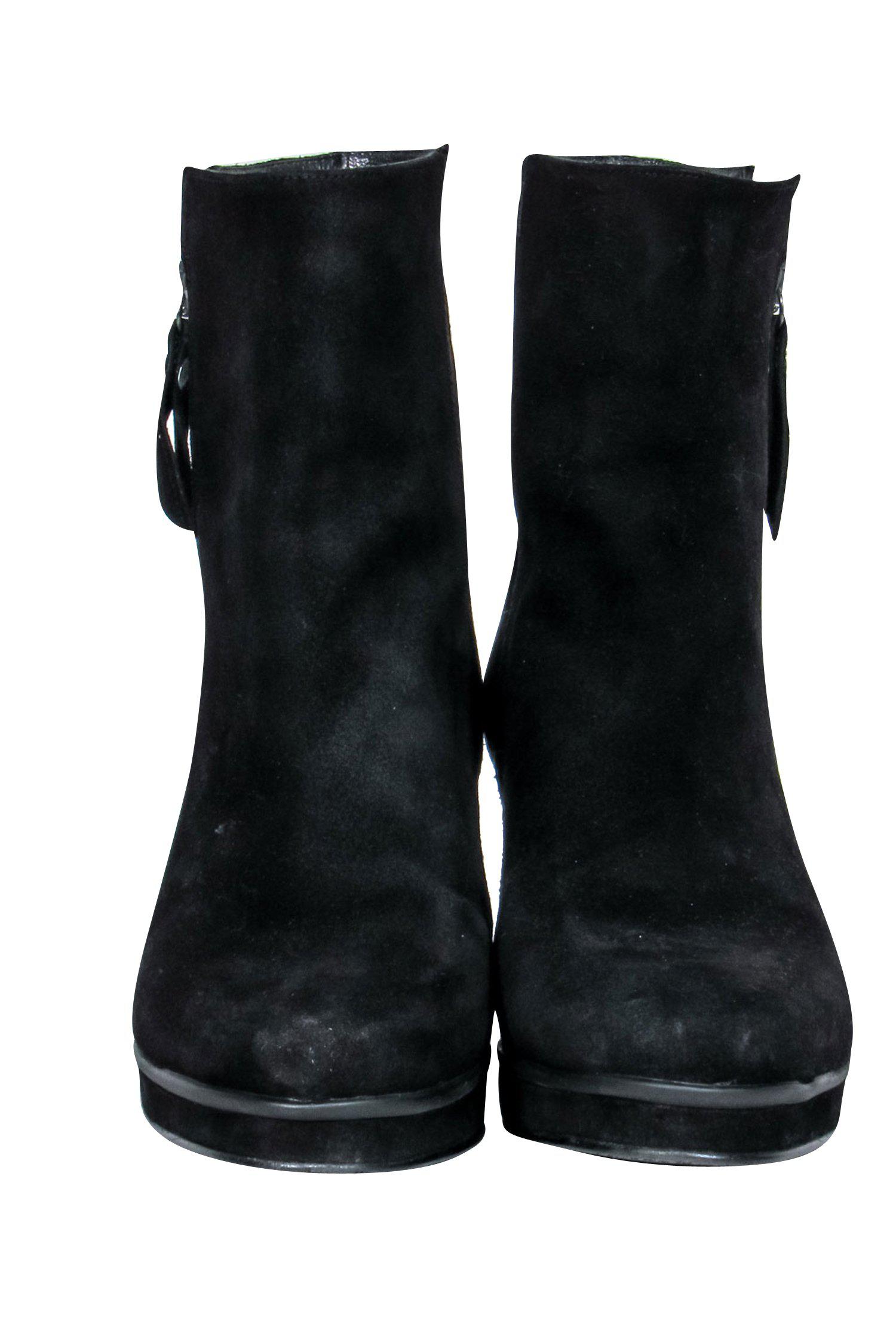 Stuart Weitzman's Chic Black Suede Block Heel Platform Ankle Booties - Size 5.5