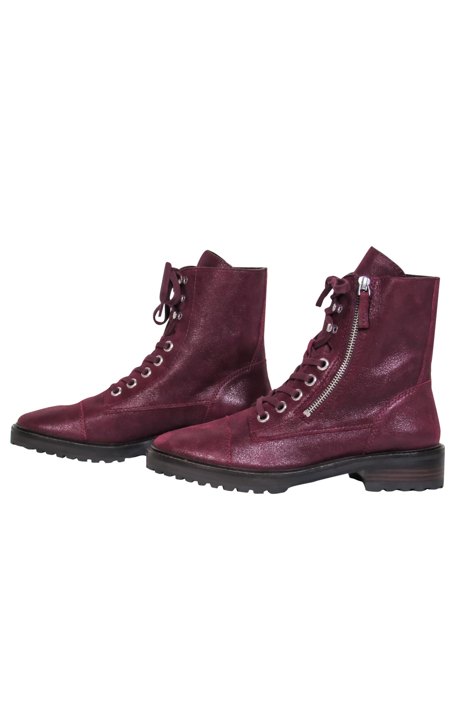 Paige Deep Purple Shiny Suede Lace-Up Combat Boots - Size 8.5 - Fashion Statement for Fall/Winter
