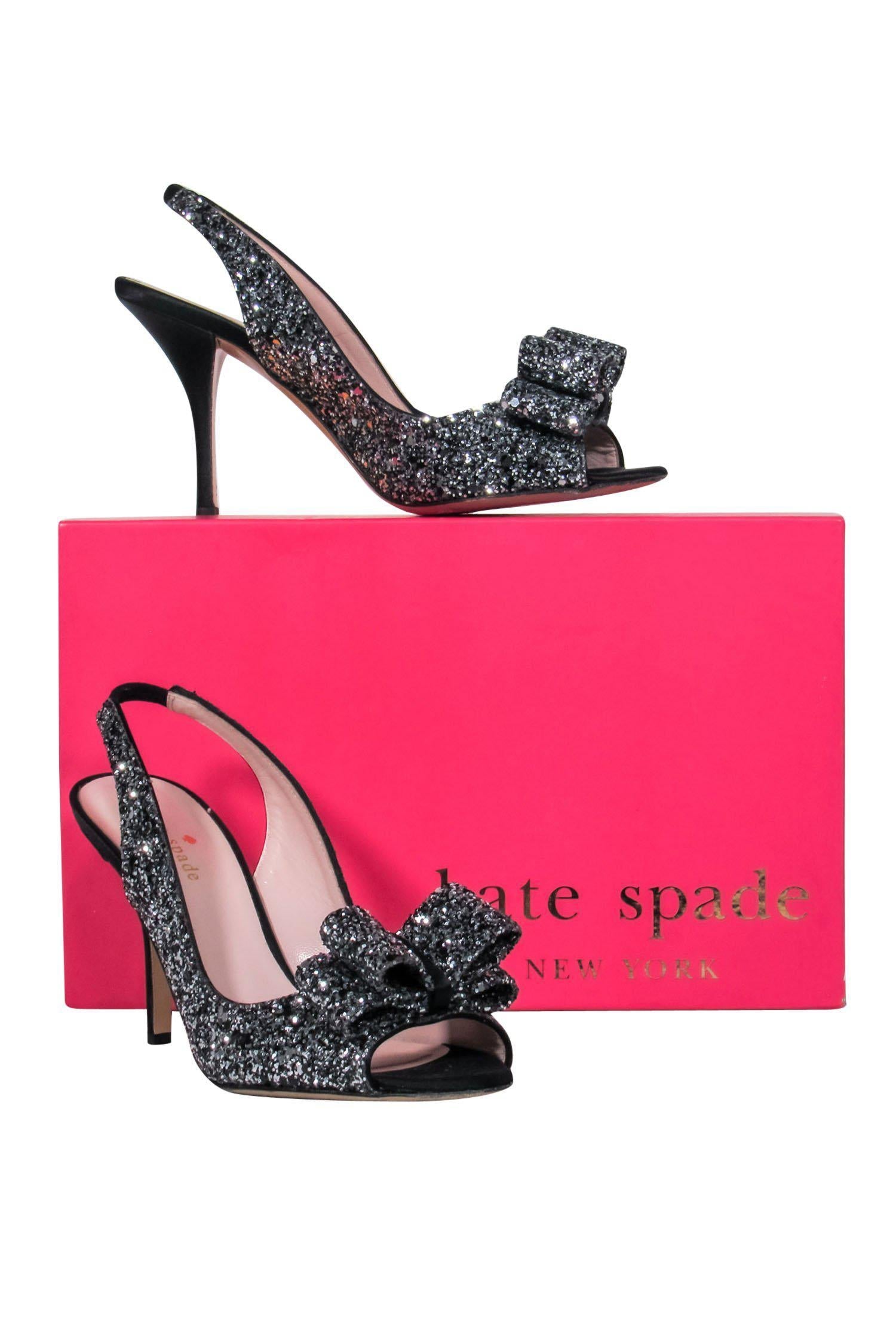 Kate Spade Sparkling Black Slingback Peep - Toe Pumps Size 7.5