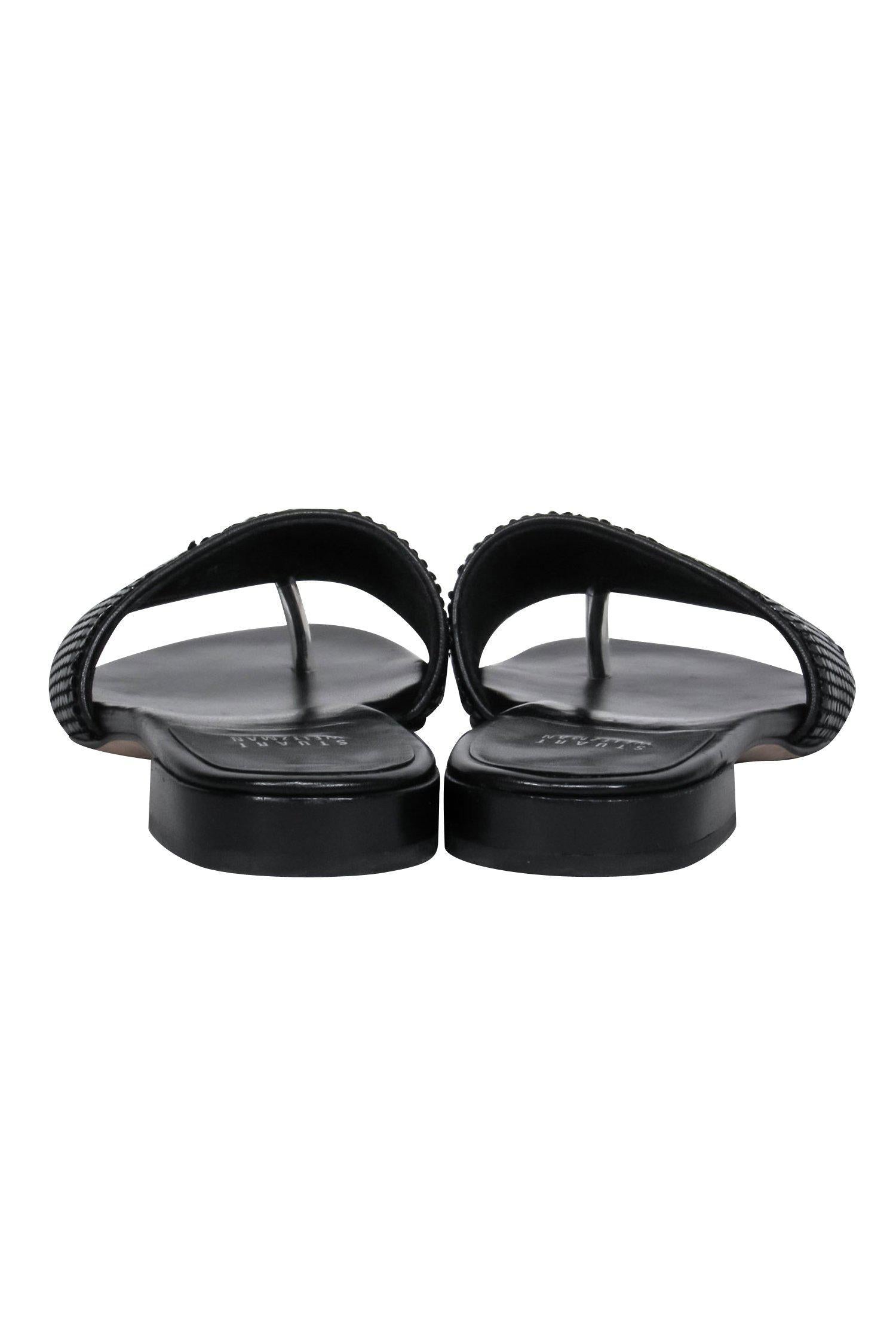 Stuart Weitzman Black Sequined Thong-Style Slide Sandals - Size 8: Sparkle and Stride!