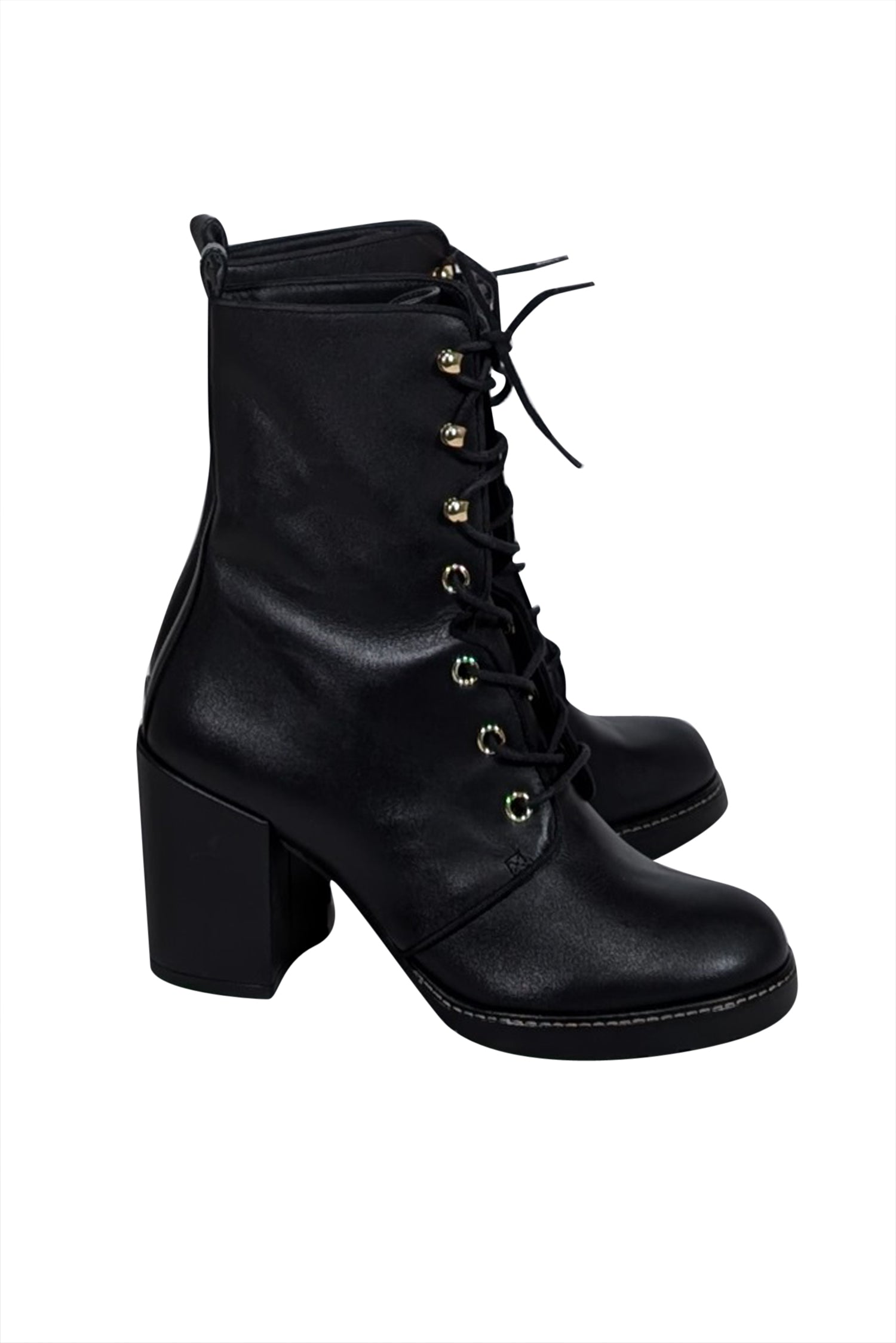 Stuart Weitzman - Stylish Black Leather Cassey Lace - Up Boots, Size 7