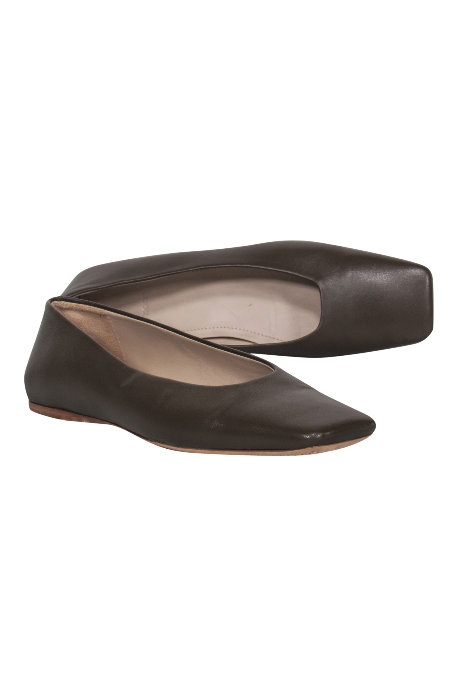 Theory Brown Leather Square Toe Flats - Size 7.5: Elevate Your Office Style!