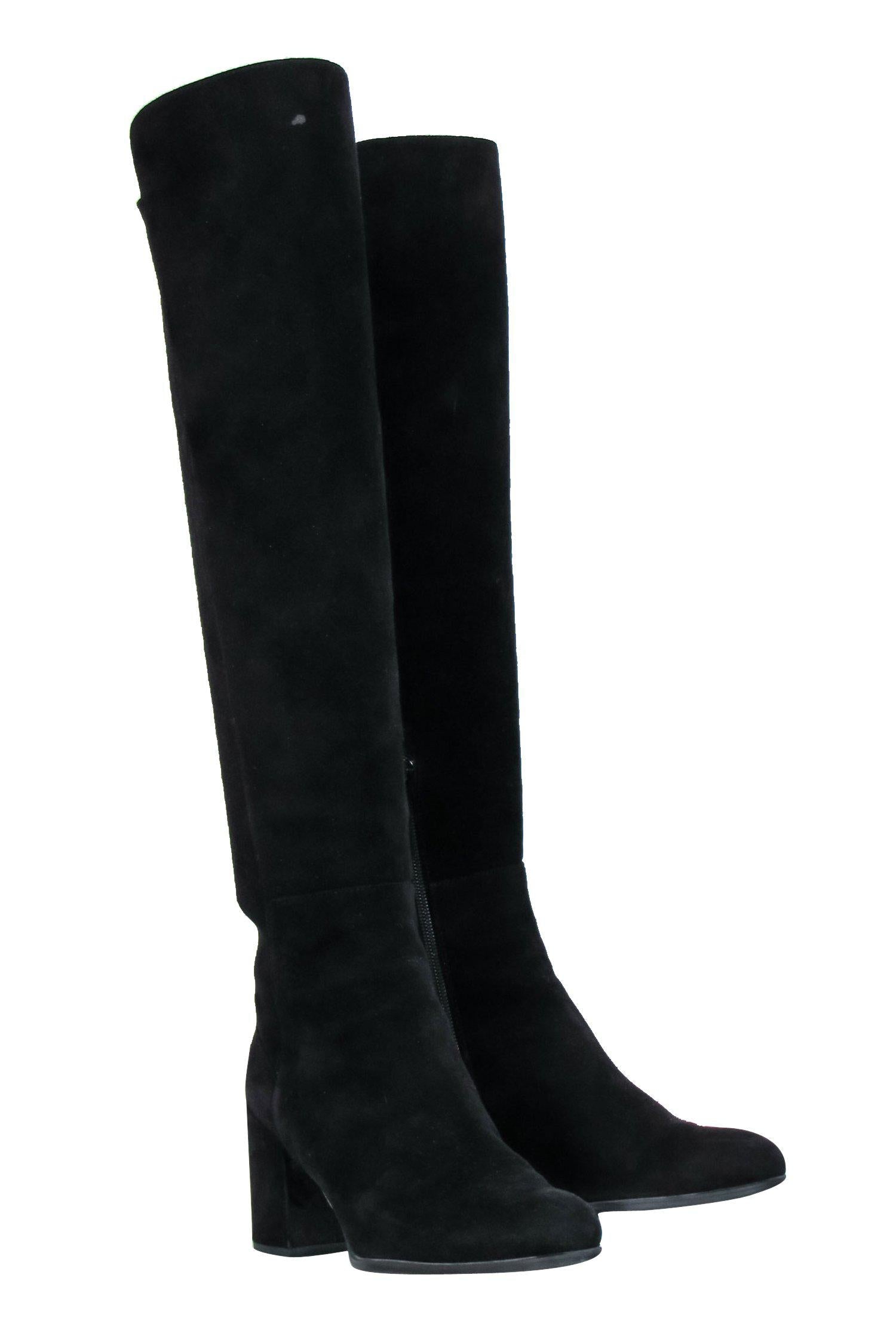 Stuart Weitzman's Gorgeous Black Suede Knee - High Heeled Boots, Size 6.5