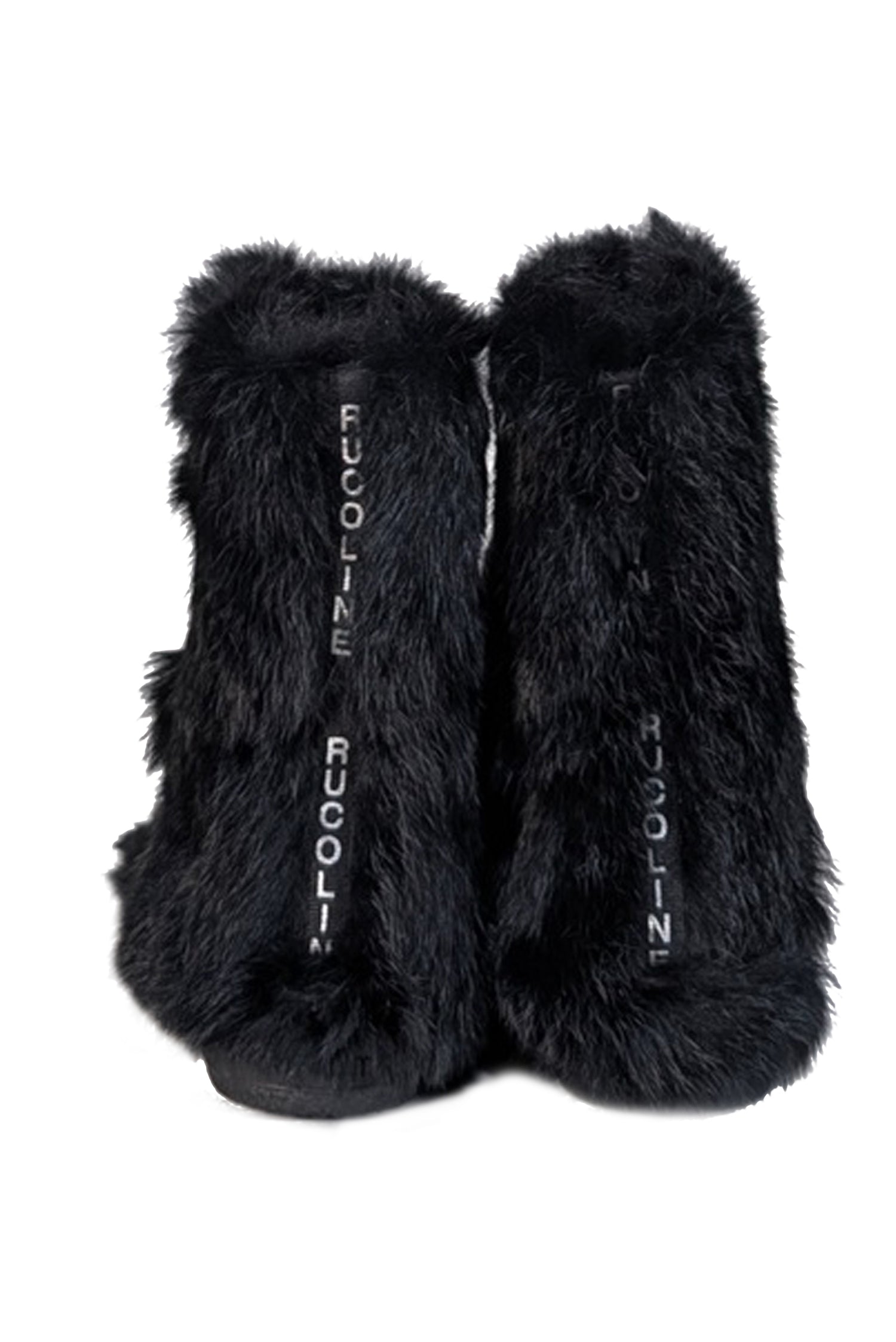 Ruco Line Black Rabbit Fur Short Boots - Size 8