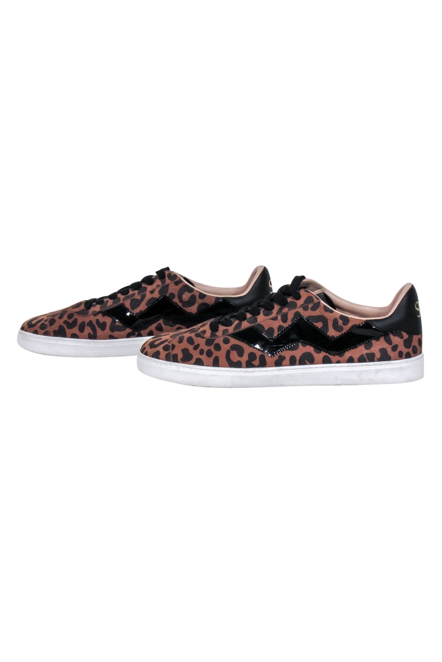 Stuart Weitzman Tan & Black Leopard Print Sneakers - Size 9.5 - Fashionable Footwear