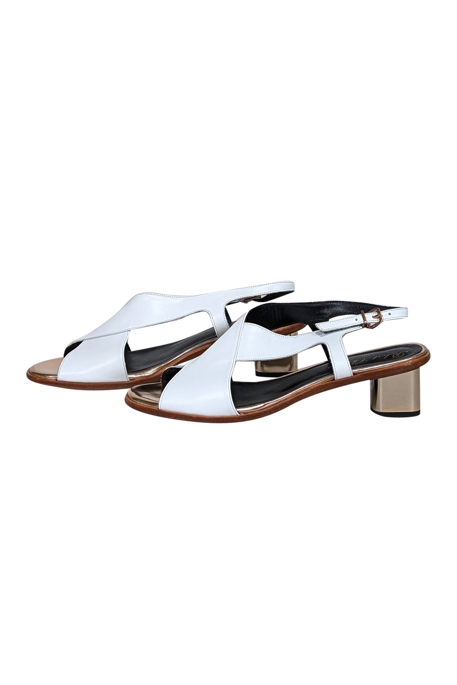 Robert Clergerie - Stunning White Leather Sandals with Rose Gold Trim, Size 8