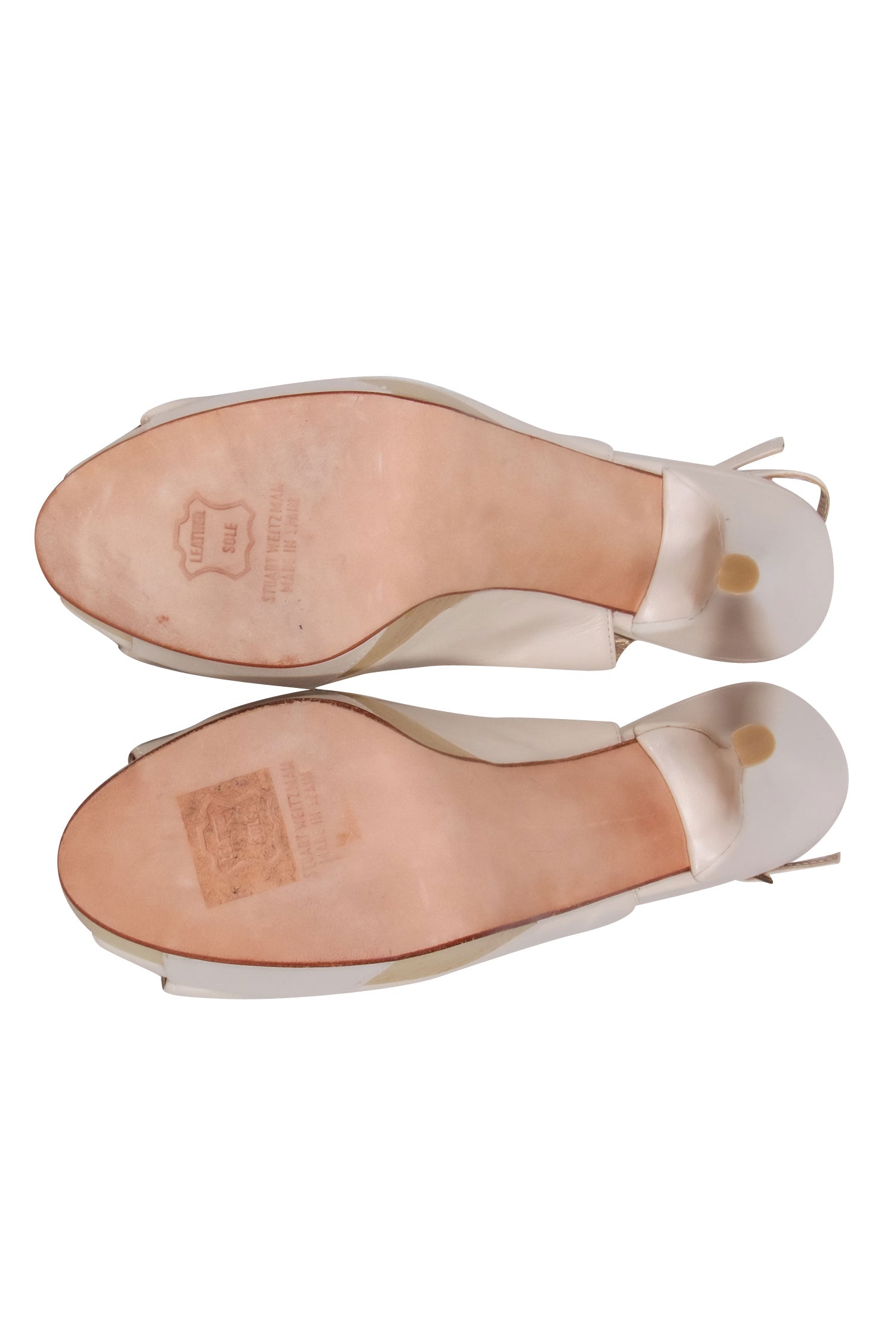 Stuart Weitzman - Gorgeous Cream Leather Peep - Toe Slingback Pumps with Bow, Size 7