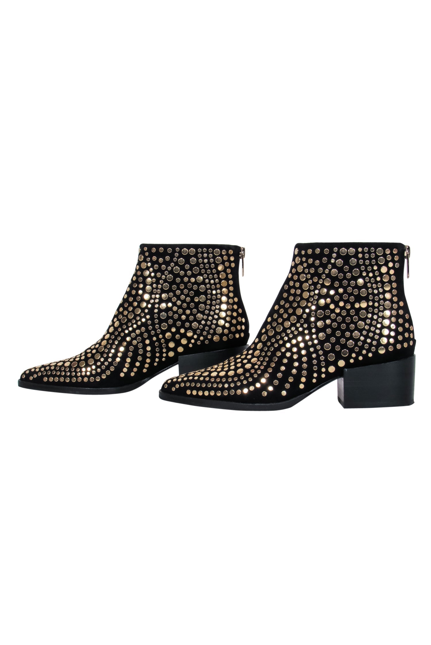 Vince Camuto's Stunning Black Suede Pointed Toe Booties with Gold Studs - Size 6
