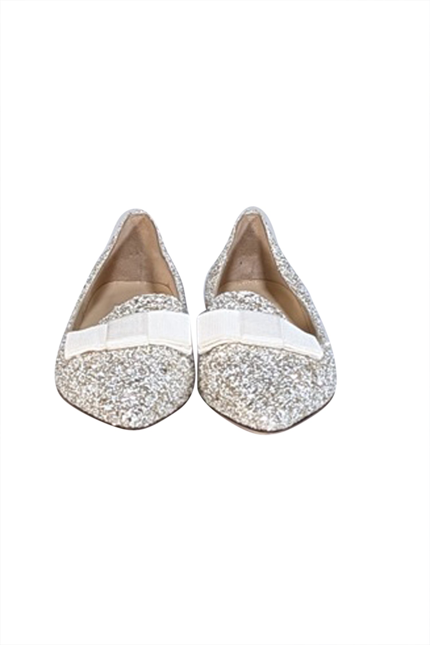 Jimmy Choo Gold & White Glitter Pointed-Toe Flats - Size 9: Sparkle in Style!